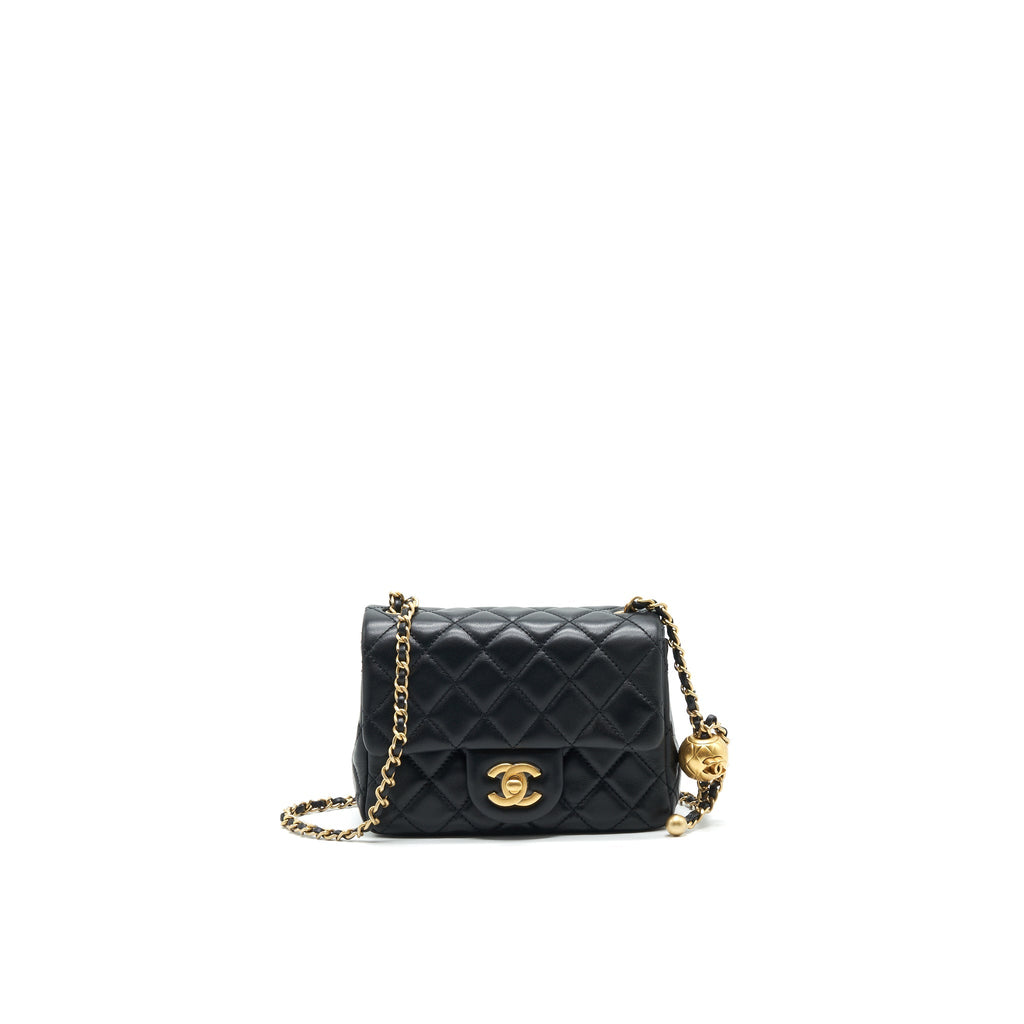 Chanel Pearl Crush Mini Square Flap Bag Lambskin Black