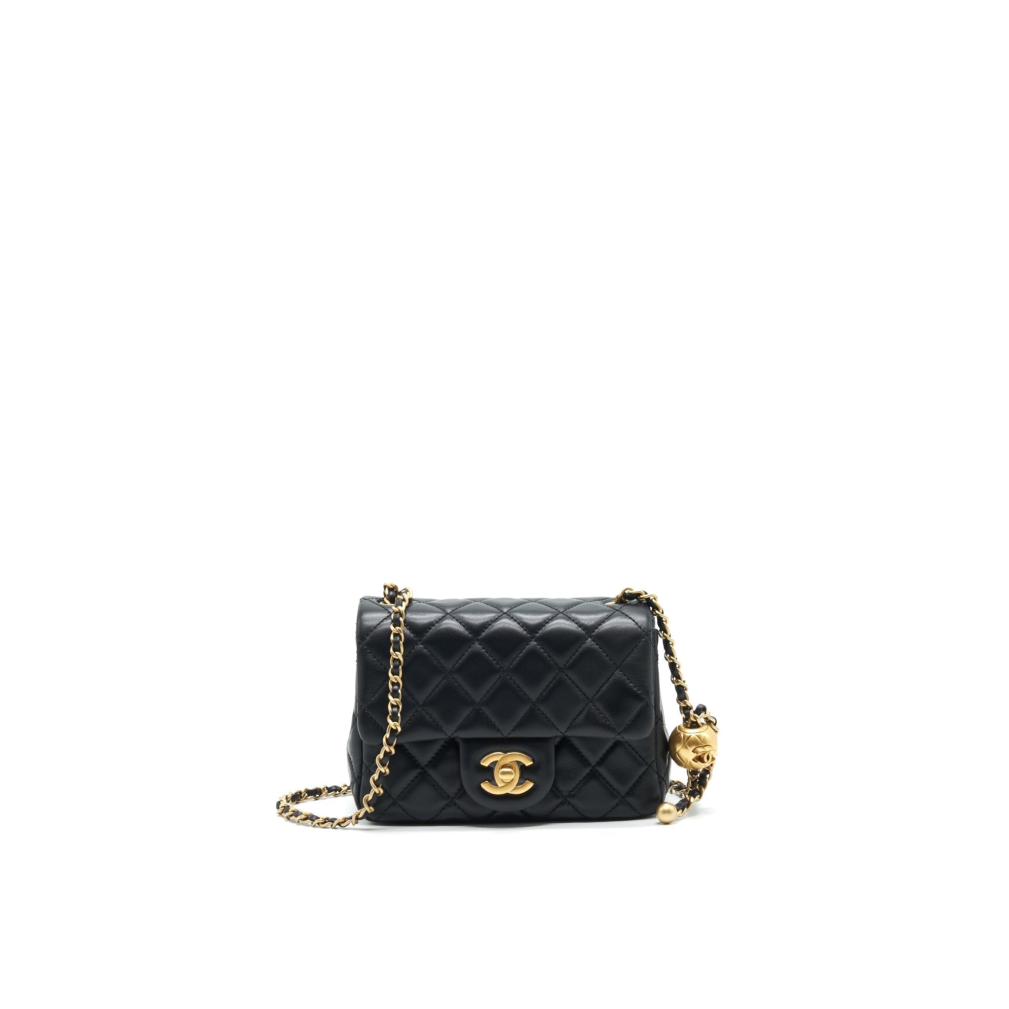Chanel Pearl Crush Mini Square Flap Bag Lambskin Black