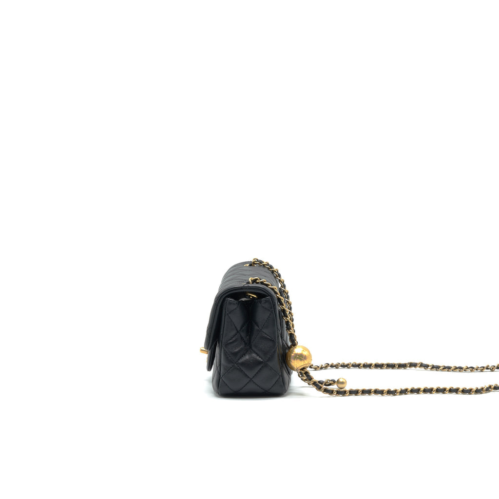 Chanel Pearl Crush Mini Square Flap Bag Lambskin Black