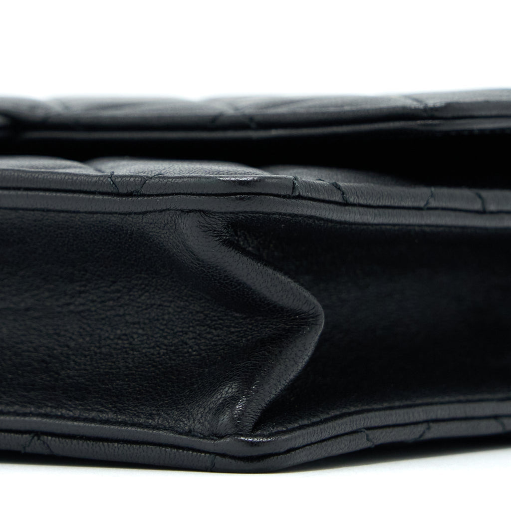Chanel Quilted Flap Bag With Pearl Lambskin Black Brushed