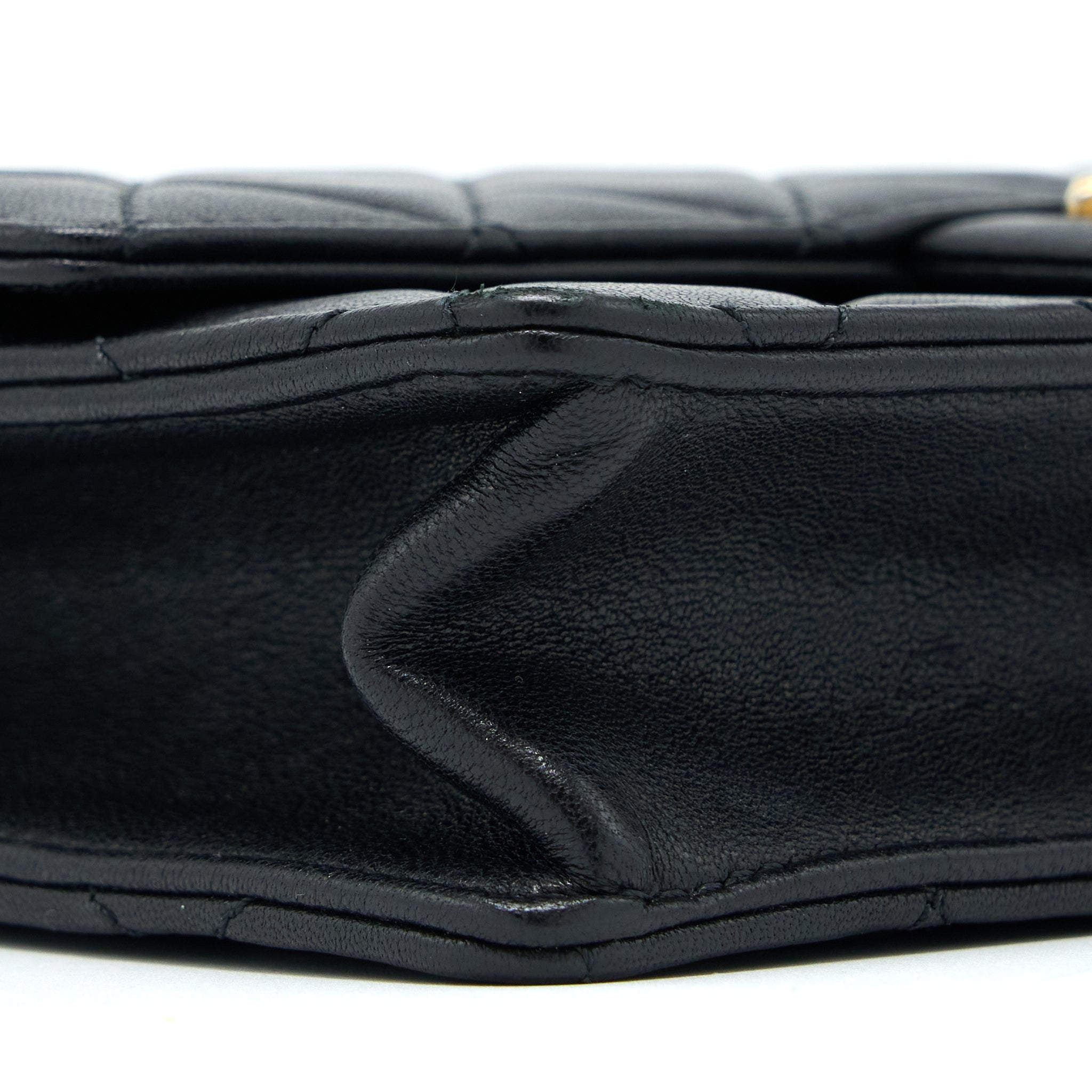 Chanel Quilted Flap Bag With Pearl Lambskin Black Brushed