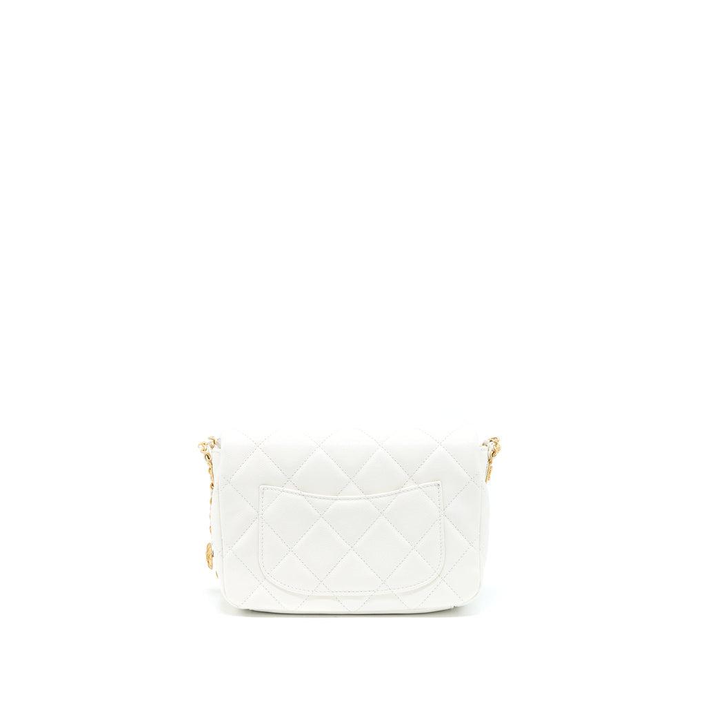 Chanel 22A Small Flap Bag Caviar White Brushed  (Microchip)