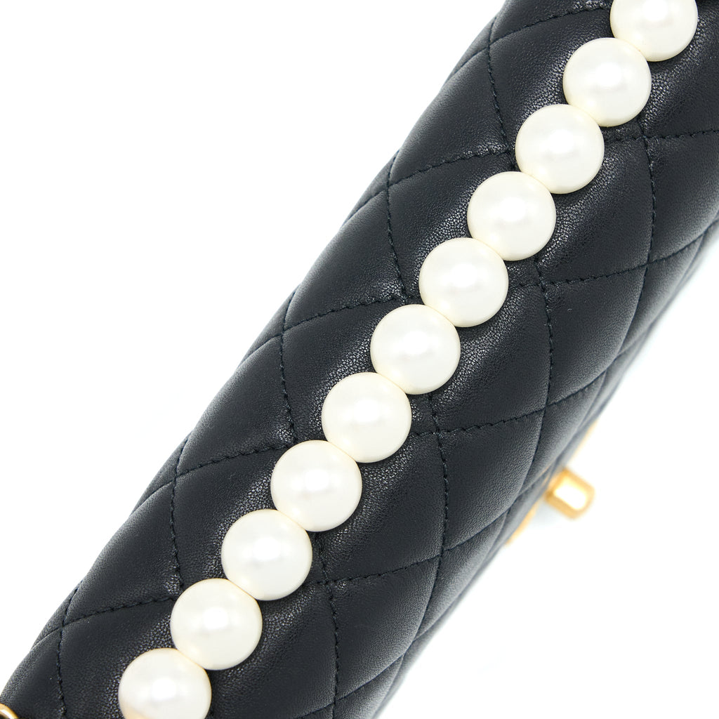 Chanel Quilted Flap Bag With Pearl Lambskin Black Brushed