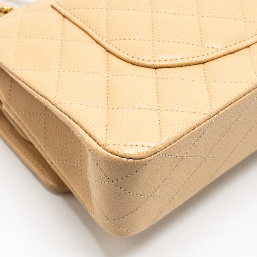 Chanel Medium Classic Double Flap Bag Caviar Beige  (Microchip)
