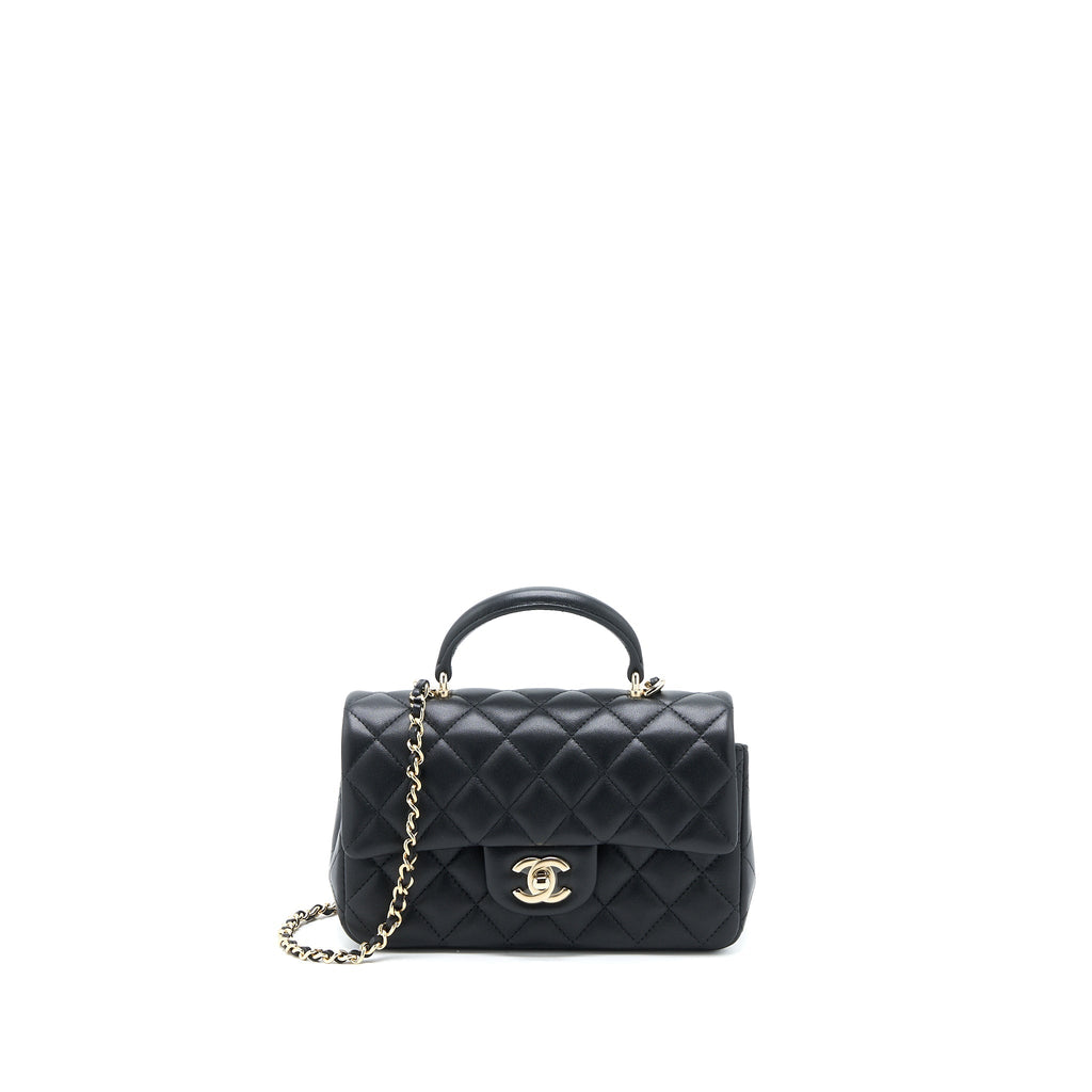 Chanel Top Handle Mini Rectangular Flap Bag Lambskin Black L (Microchip)