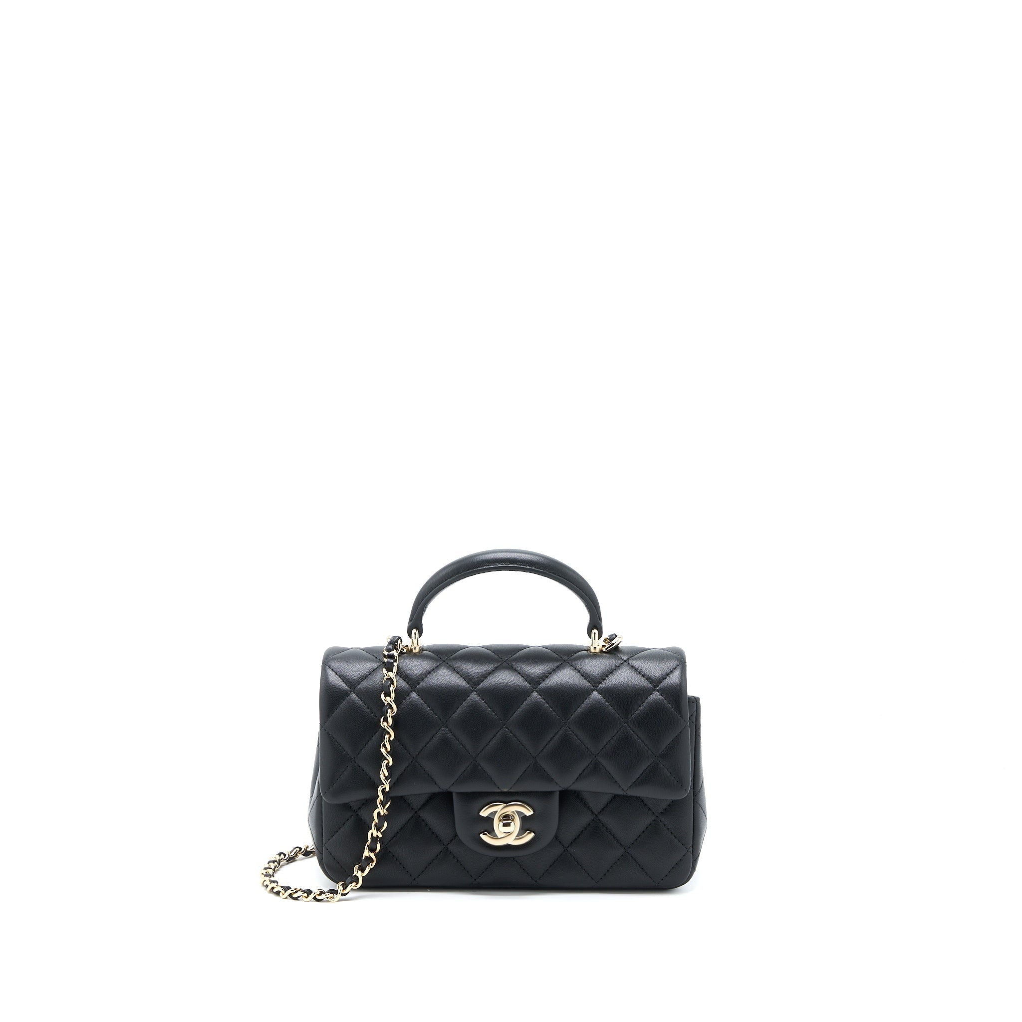 Chanel Top Handle Mini Rectangular Flap Bag Lambskin Black L (Microchip)