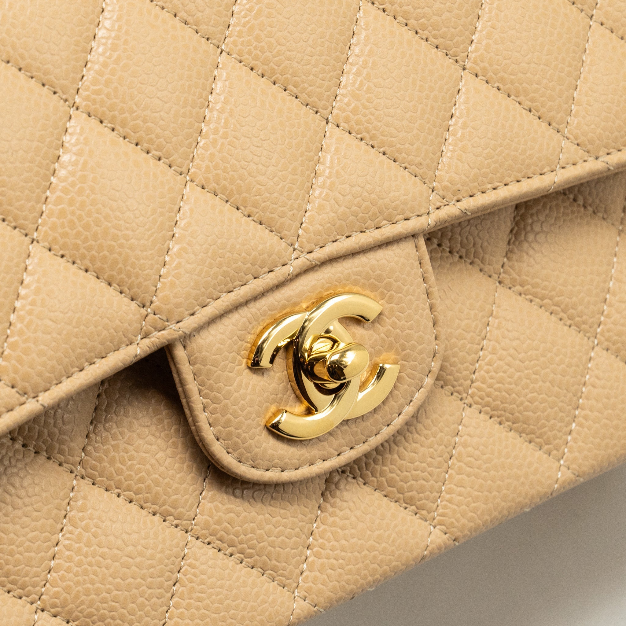 Chanel Medium Classic Double Flap Bag Caviar Beige  (Microchip)
