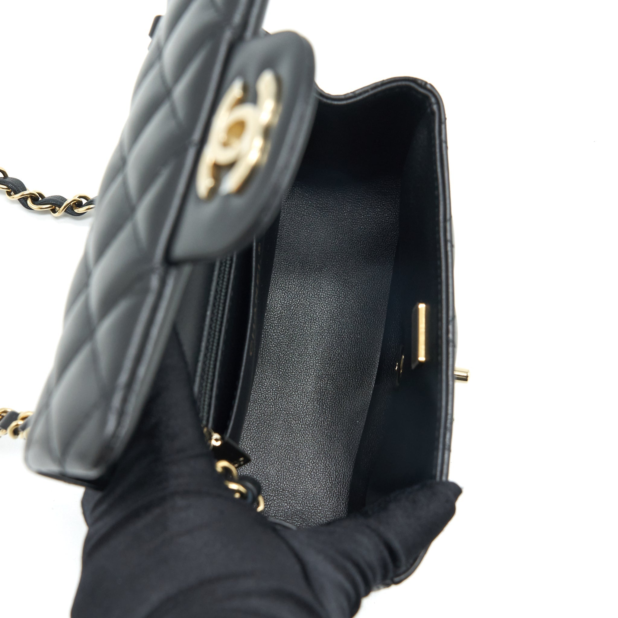 Chanel Mini Square Flap Bag Lambskin Black L