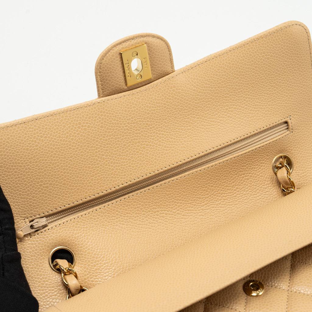 Chanel Medium Classic Double Flap Bag Caviar Beige  (Microchip)