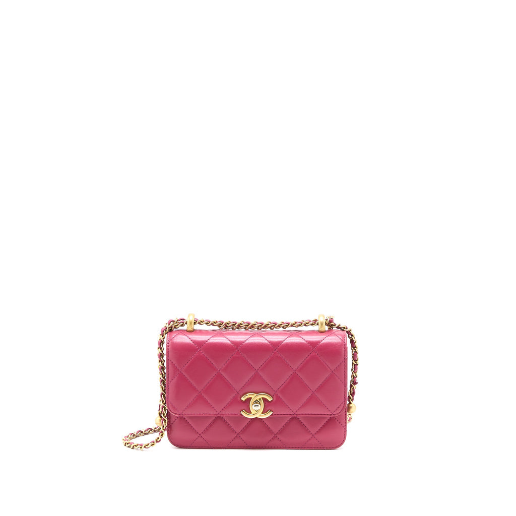 Chanel 21A Small Gold Crush Flap Bag Calfskin Raspberry Pink Brushed  (Microchip)