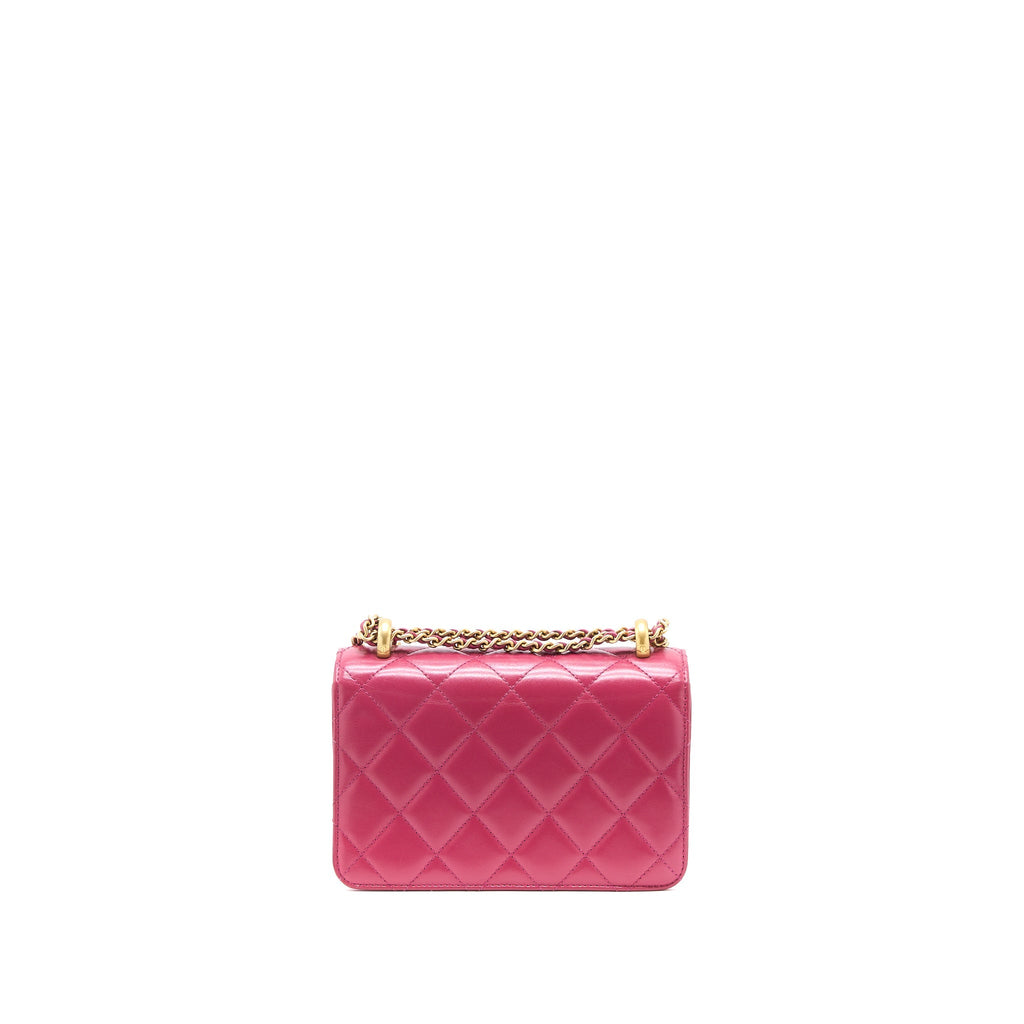 Chanel 21A Small Gold Crush Flap Bag Calfskin Raspberry Pink Brushed  (Microchip)