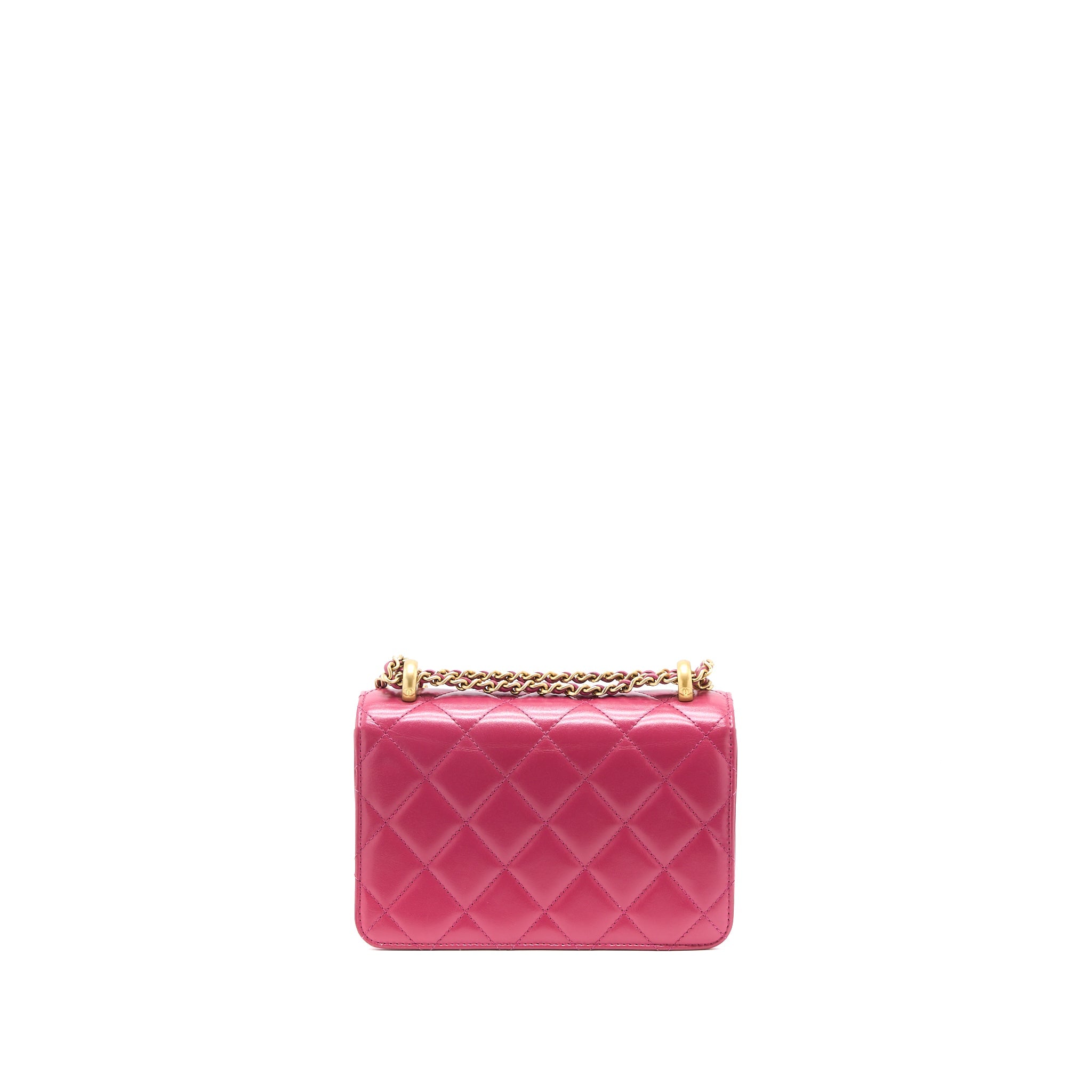 Chanel 21A Small Gold Crush Flap Bag Calfskin Raspberry Pink Brushed  (Microchip)