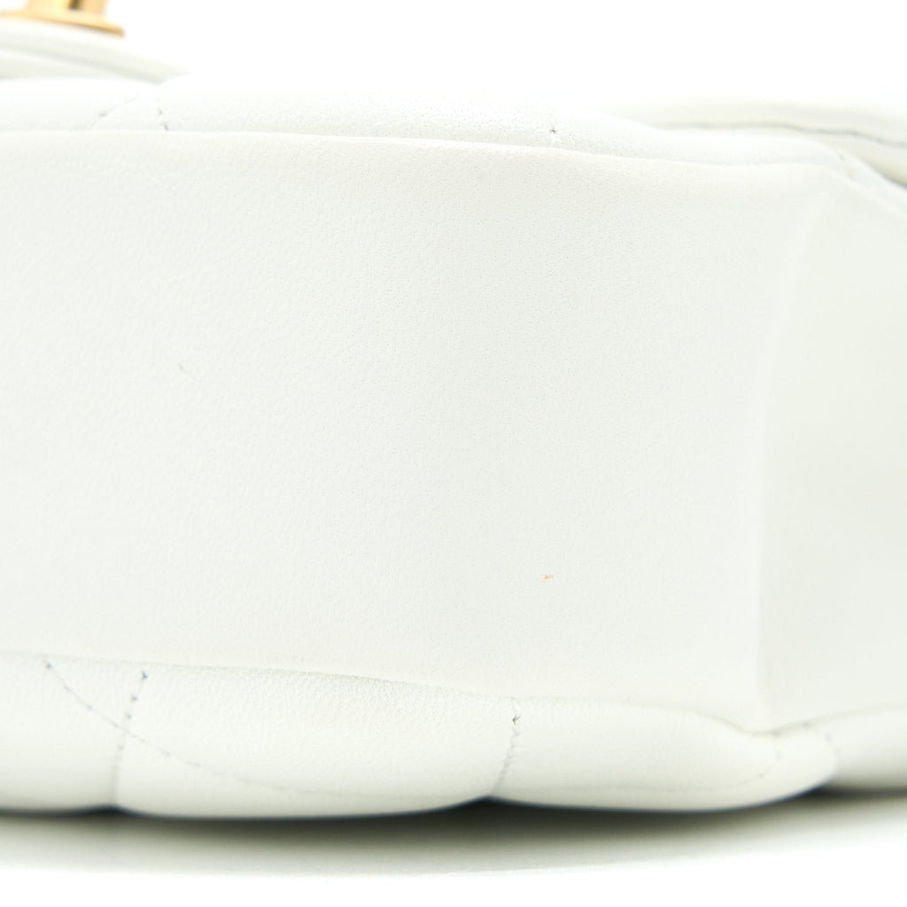 Chanel Circular Handle Quilted Flap Bag Lambskin White Brushed