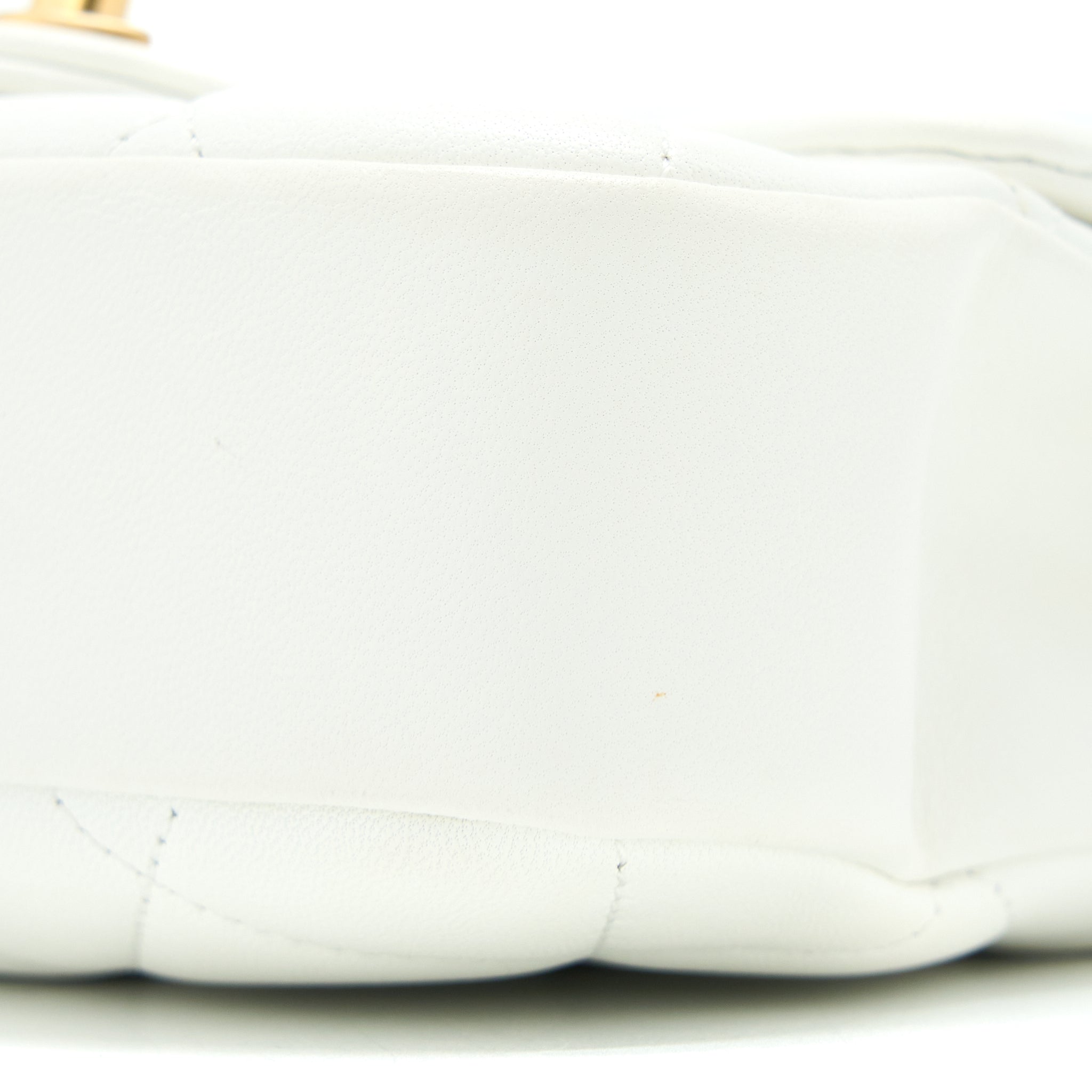 Chanel Circular Handle Quilted Flap Bag Lambskin White Brushed