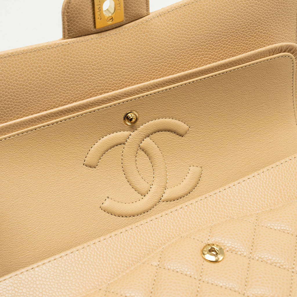 Chanel Medium Classic Double Flap Bag Caviar Beige  (Microchip)