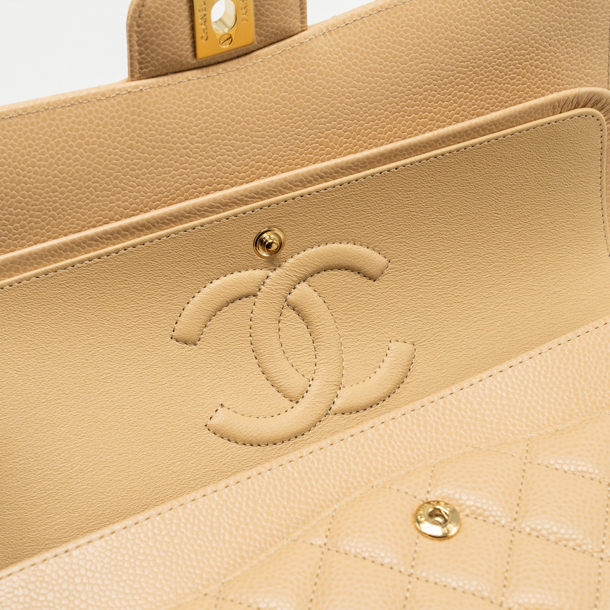 Chanel Medium Classic Double Flap Bag Caviar Beige  (Microchip)