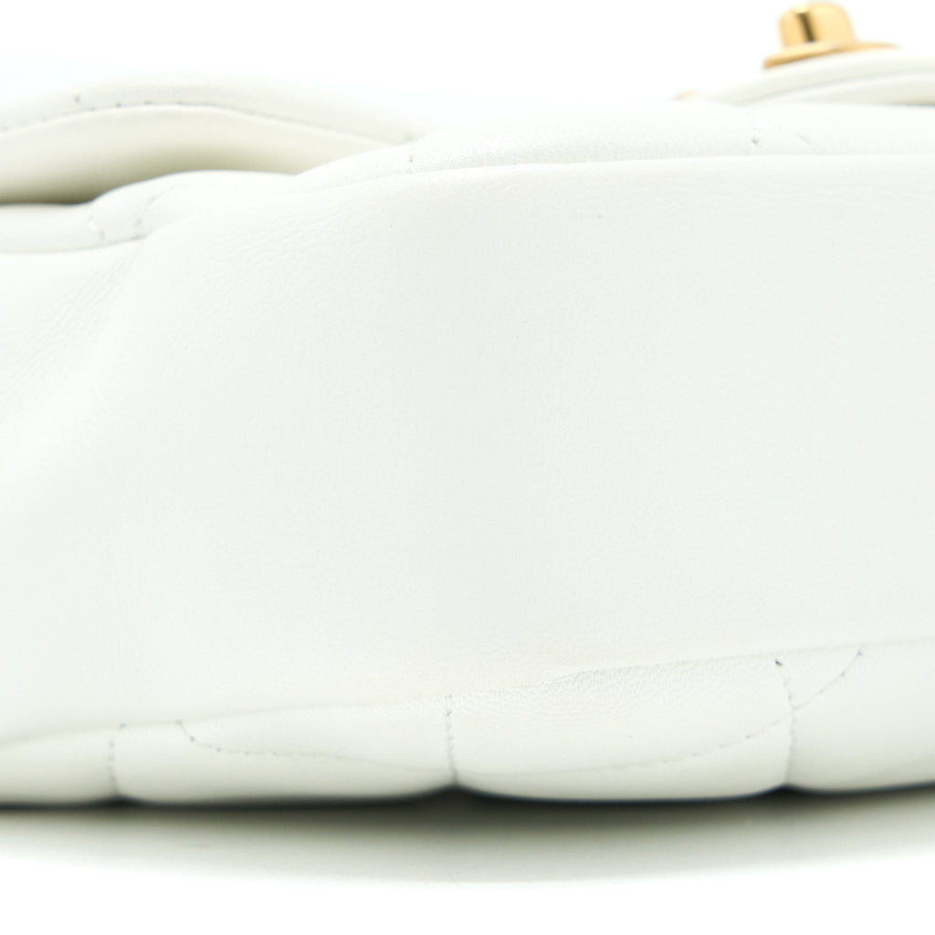 Chanel Circular Handle Quilted Flap Bag Lambskin White Brushed