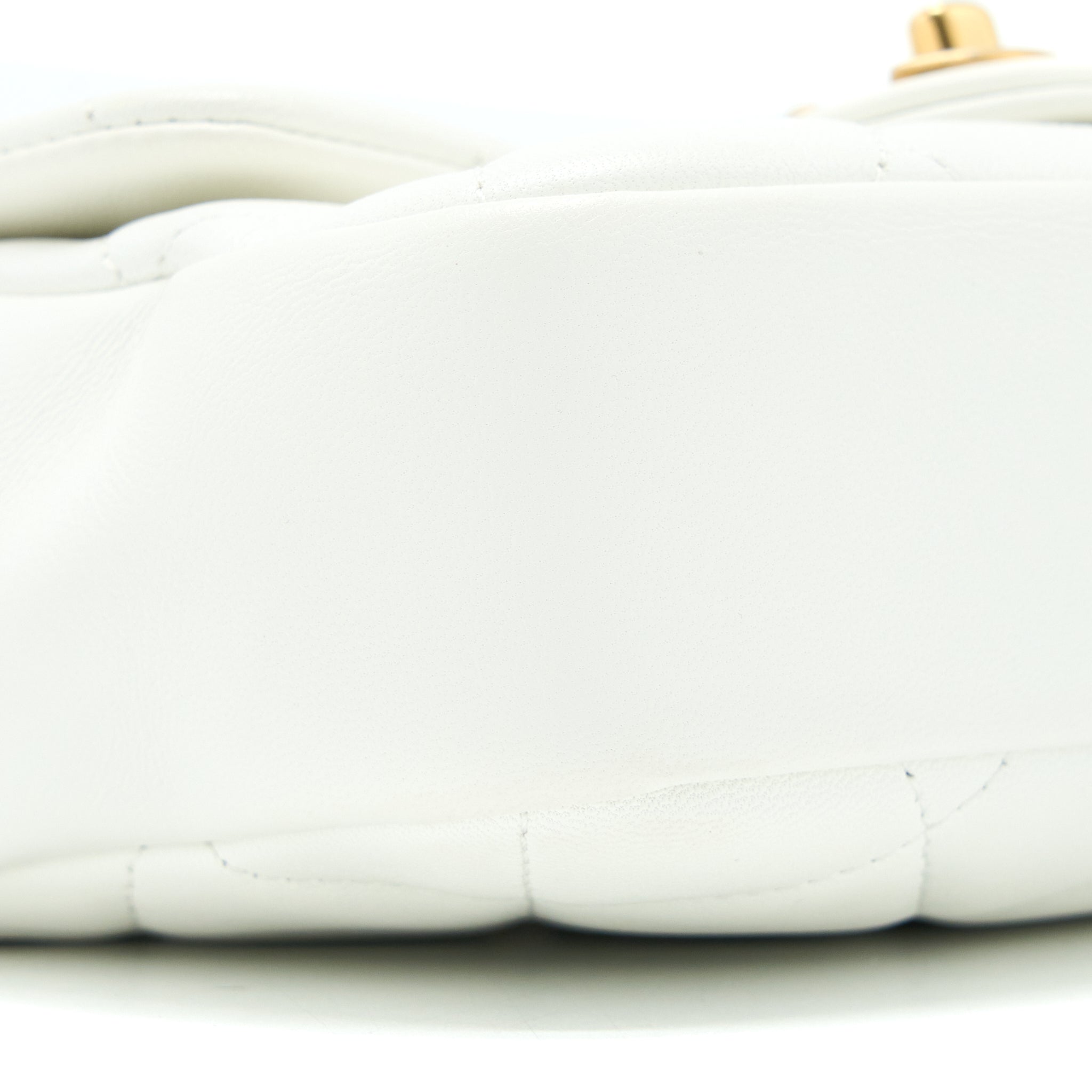 Chanel Circular Handle Quilted Flap Bag Lambskin White Brushed