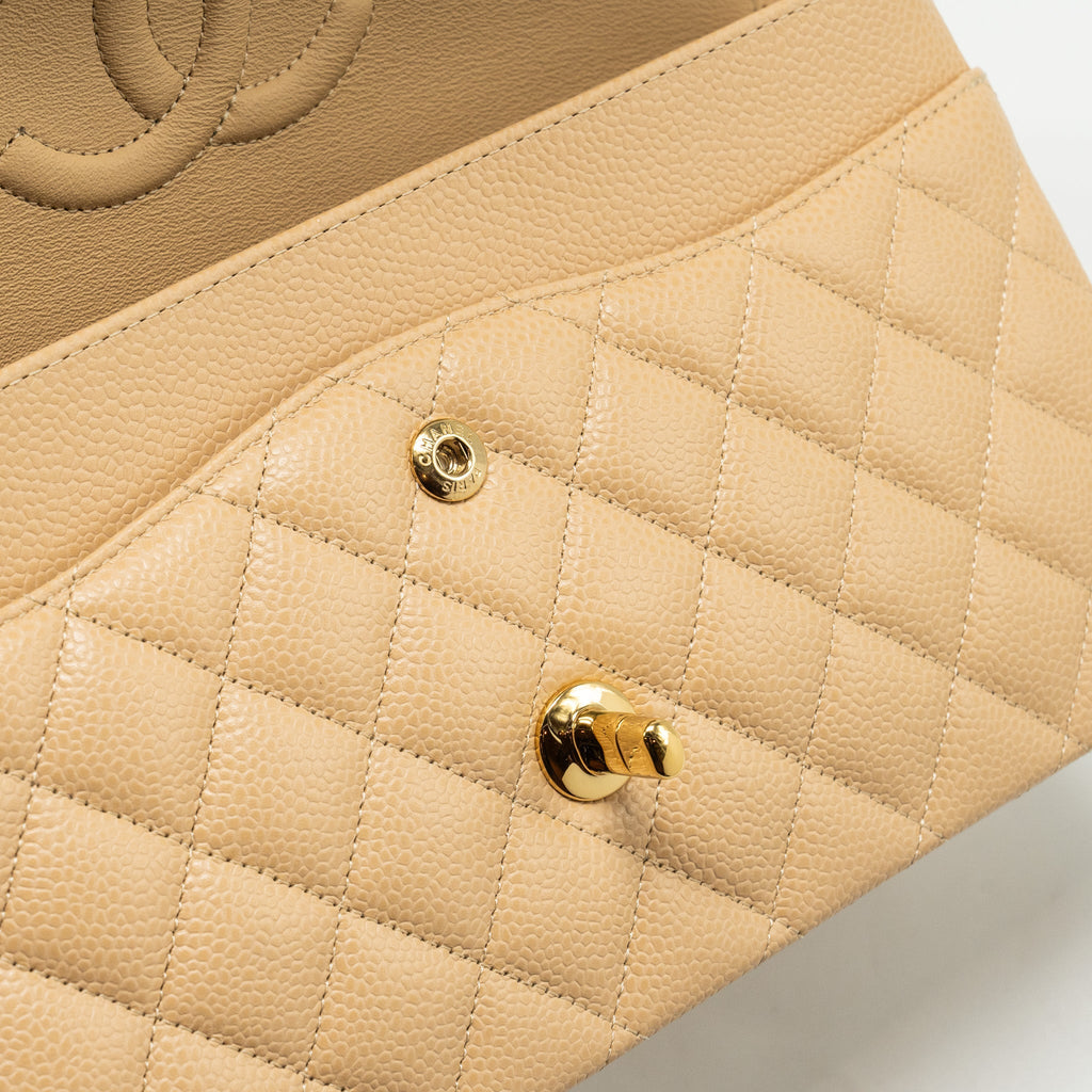 Chanel Medium Classic Double Flap Bag Caviar Beige  (Microchip)