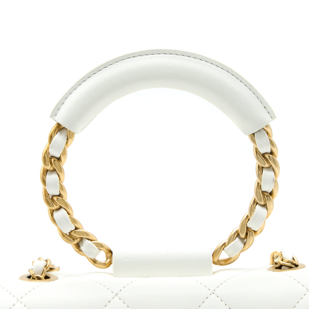 Chanel Circular Handle Quilted Flap Bag Lambskin White Brushed