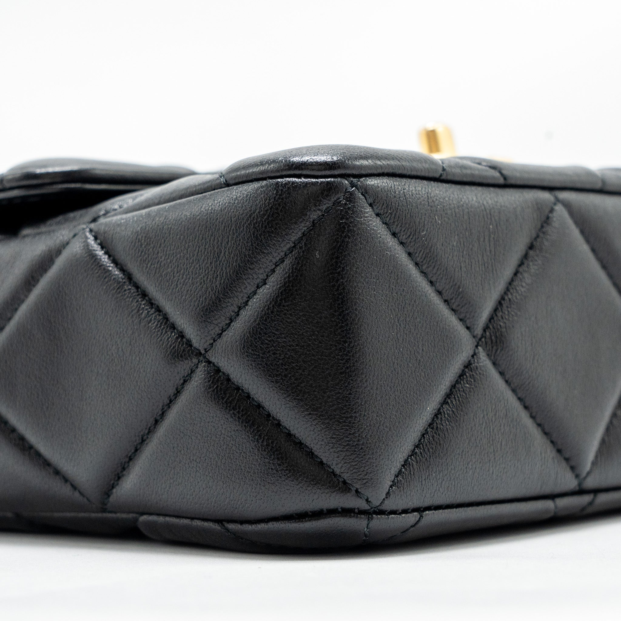 Chanel Quilted Mini Flap Bag with Detailed Chain Lambskin Black  (Microchip)