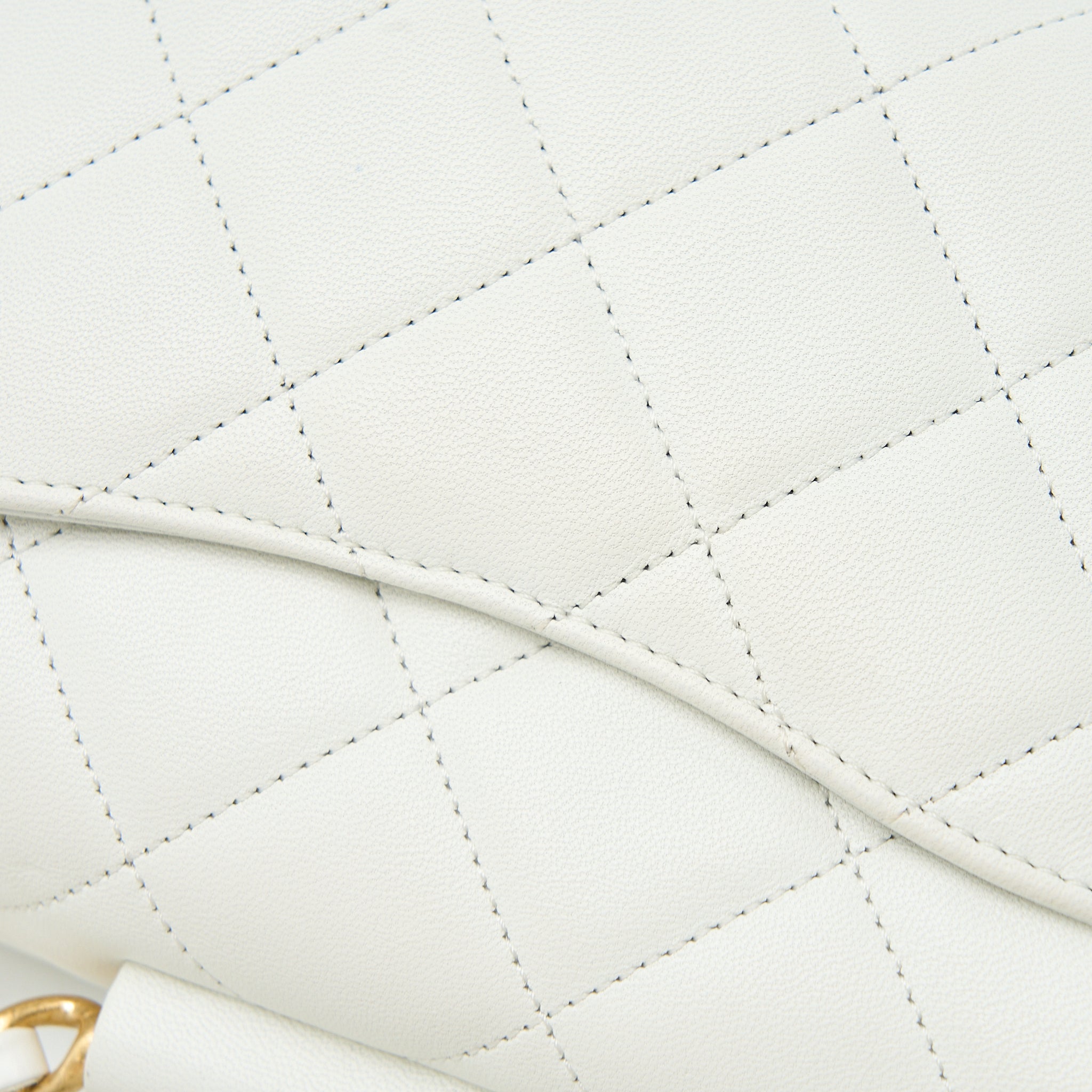 Chanel Circular Handle Quilted Flap Bag Lambskin White Brushed