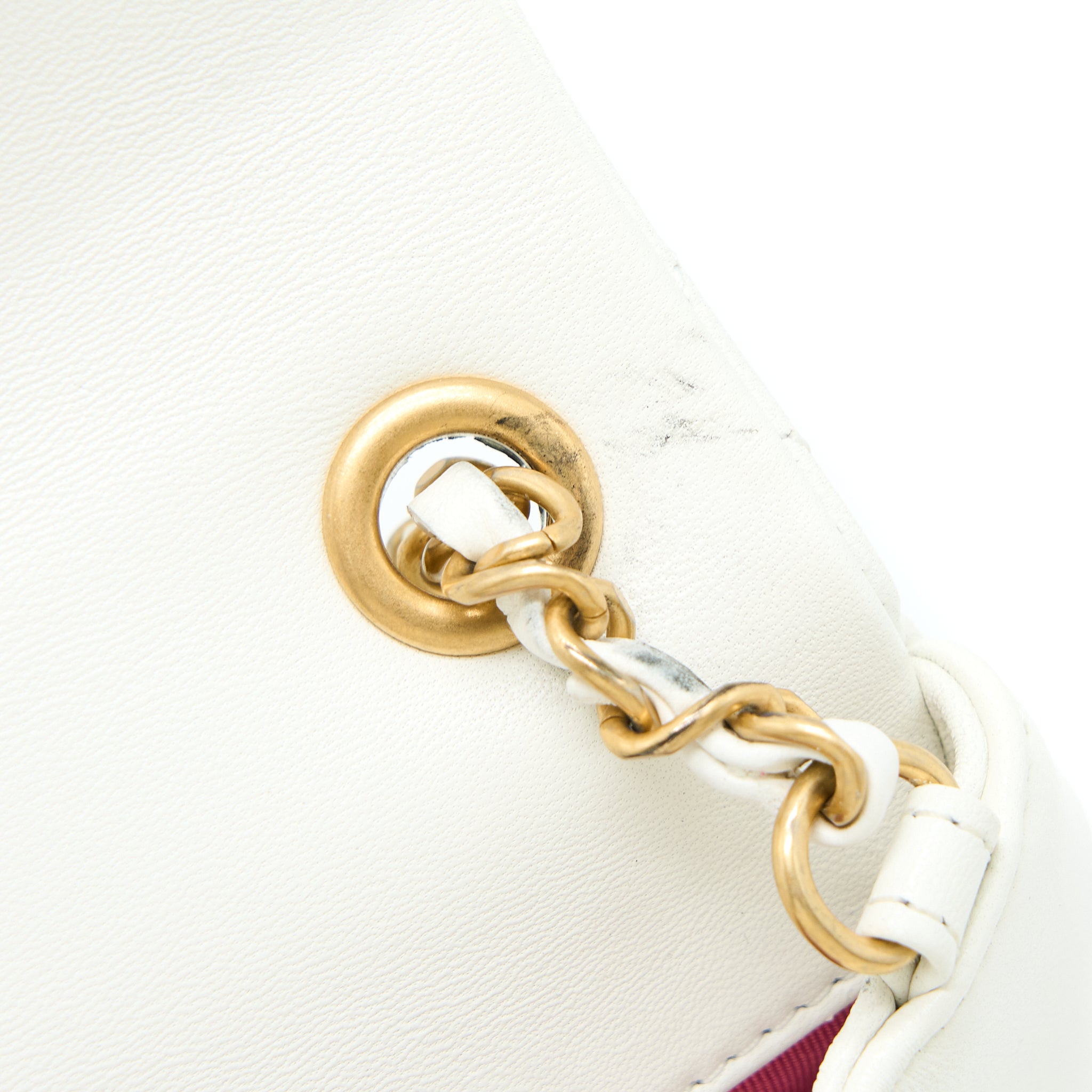 Chanel Circular Handle Quilted Flap Bag Lambskin White Brushed