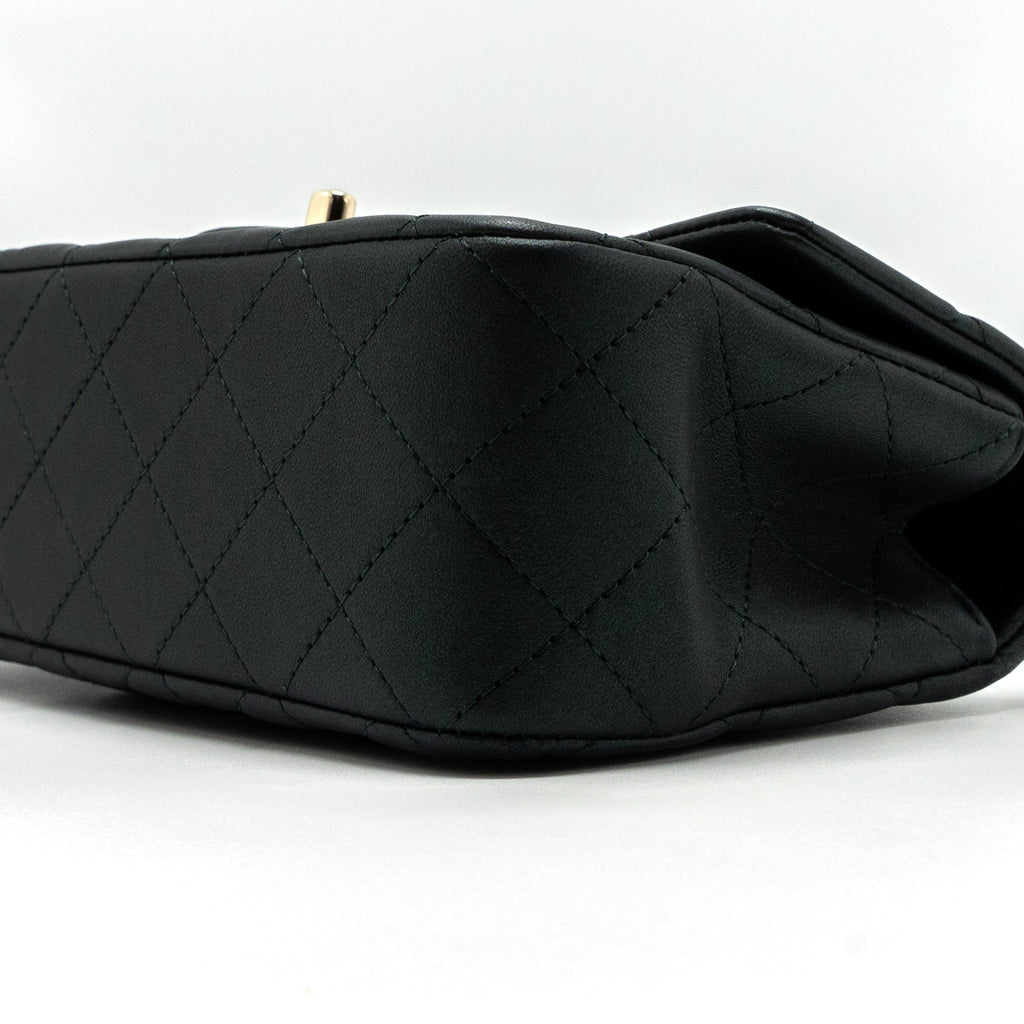 Chanel Top Handle Mini Rectangular Flap Bag Lambskin Dark Green L (microchip)