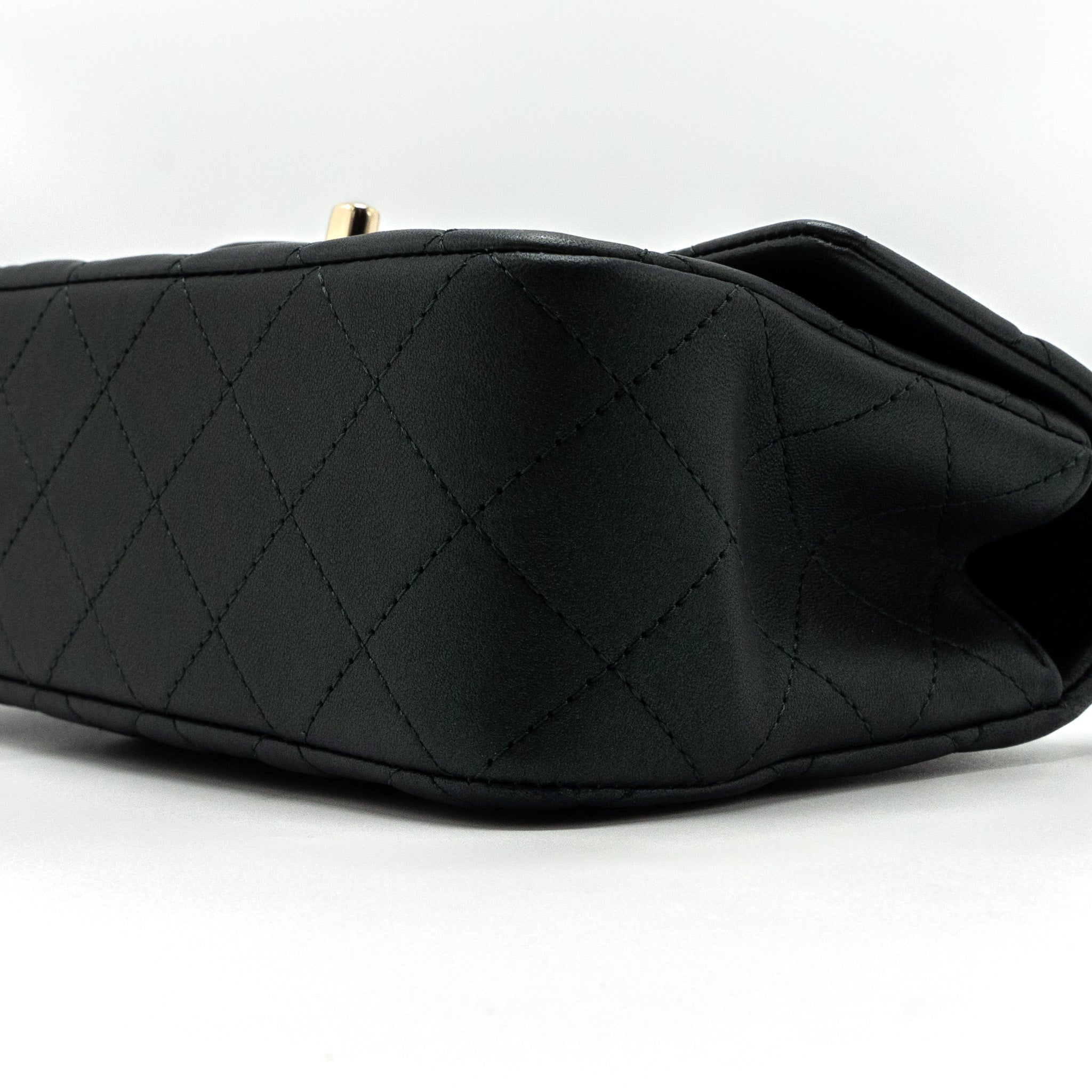 Chanel Top Handle Mini Rectangular Flap Bag Lambskin Dark Green L (microchip)