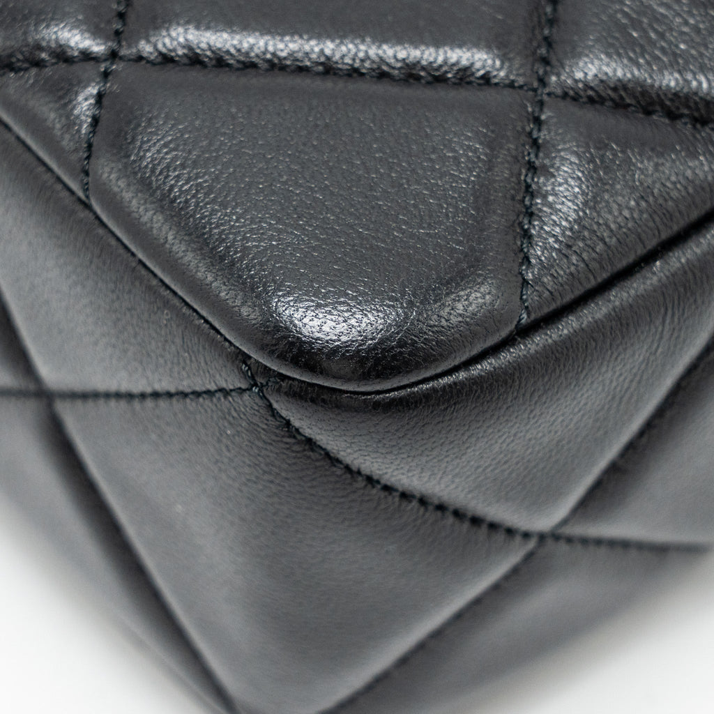 Chanel Quilted Mini Flap Bag with Detailed Chain Lambskin Black  (Microchip)