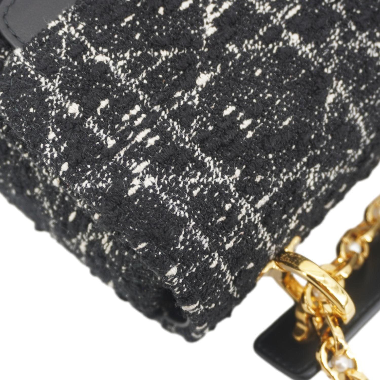 CHRISTIAN DIOR Jolie Small Cannage Tweed Top Handle Shoulder Bag Black