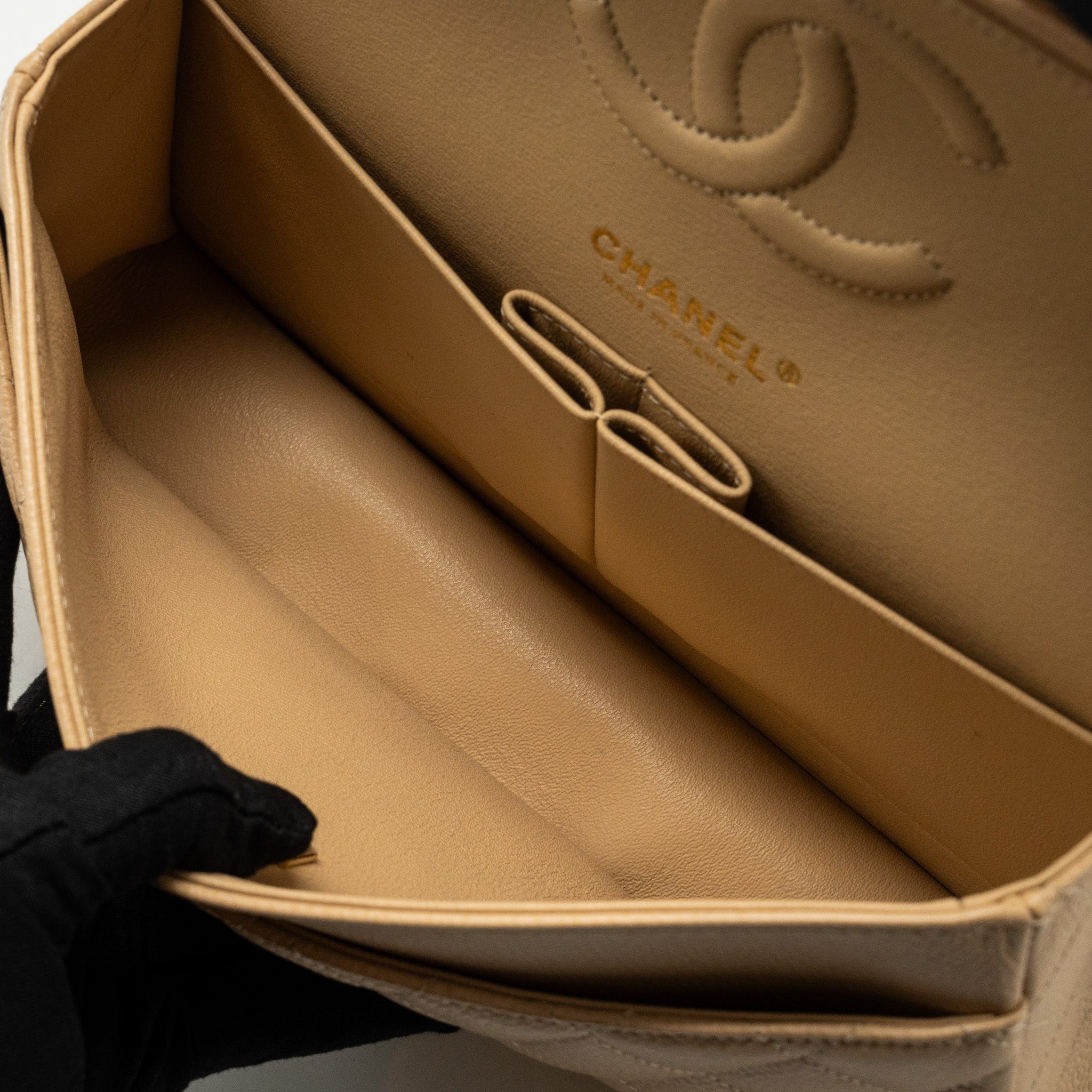 Chanel Medium Classic Double Flap Bag Caviar Beige  (Microchip)
