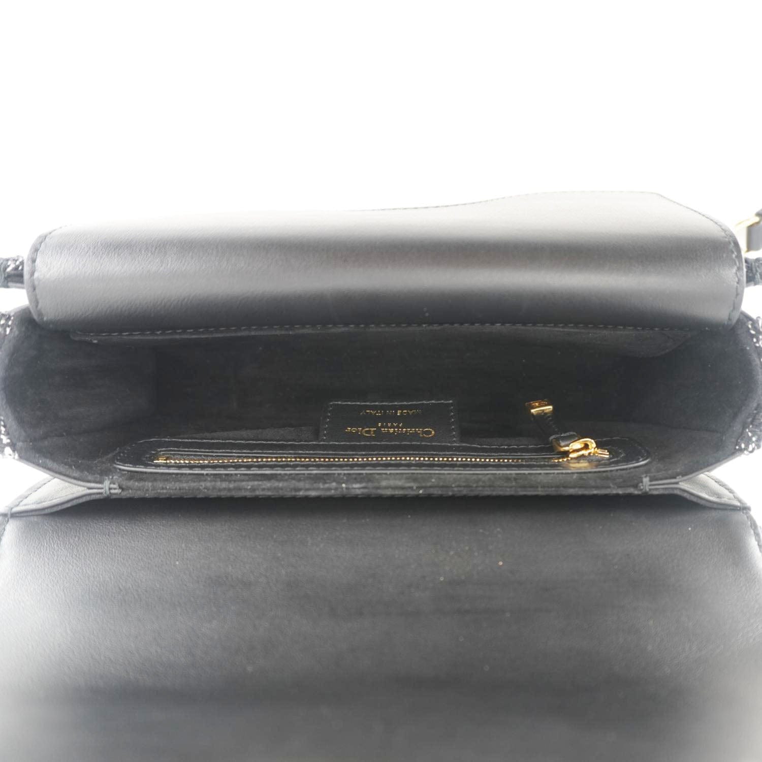 CHRISTIAN DIOR Jolie Small Cannage Tweed Top Handle Shoulder Bag Black