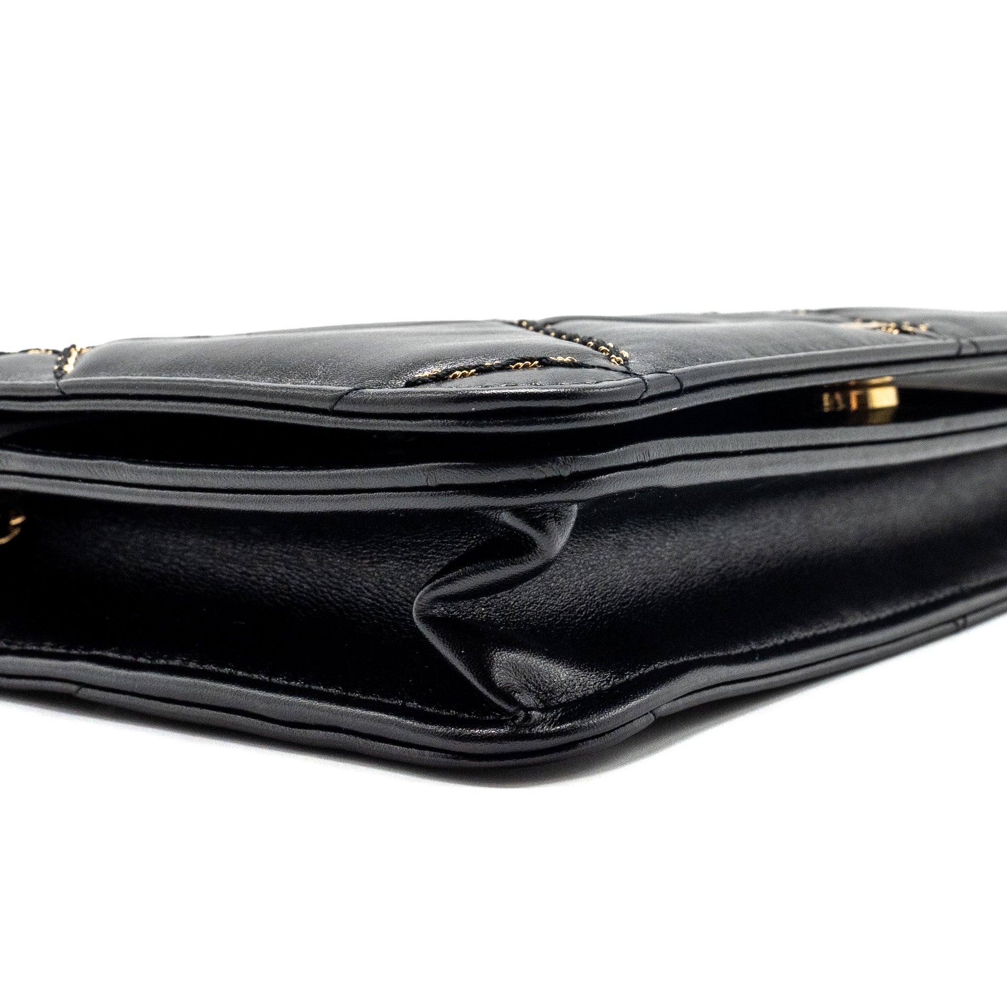 Chanel Quilted Wallet on Chain Shiny Calfskin Black  (microchip)