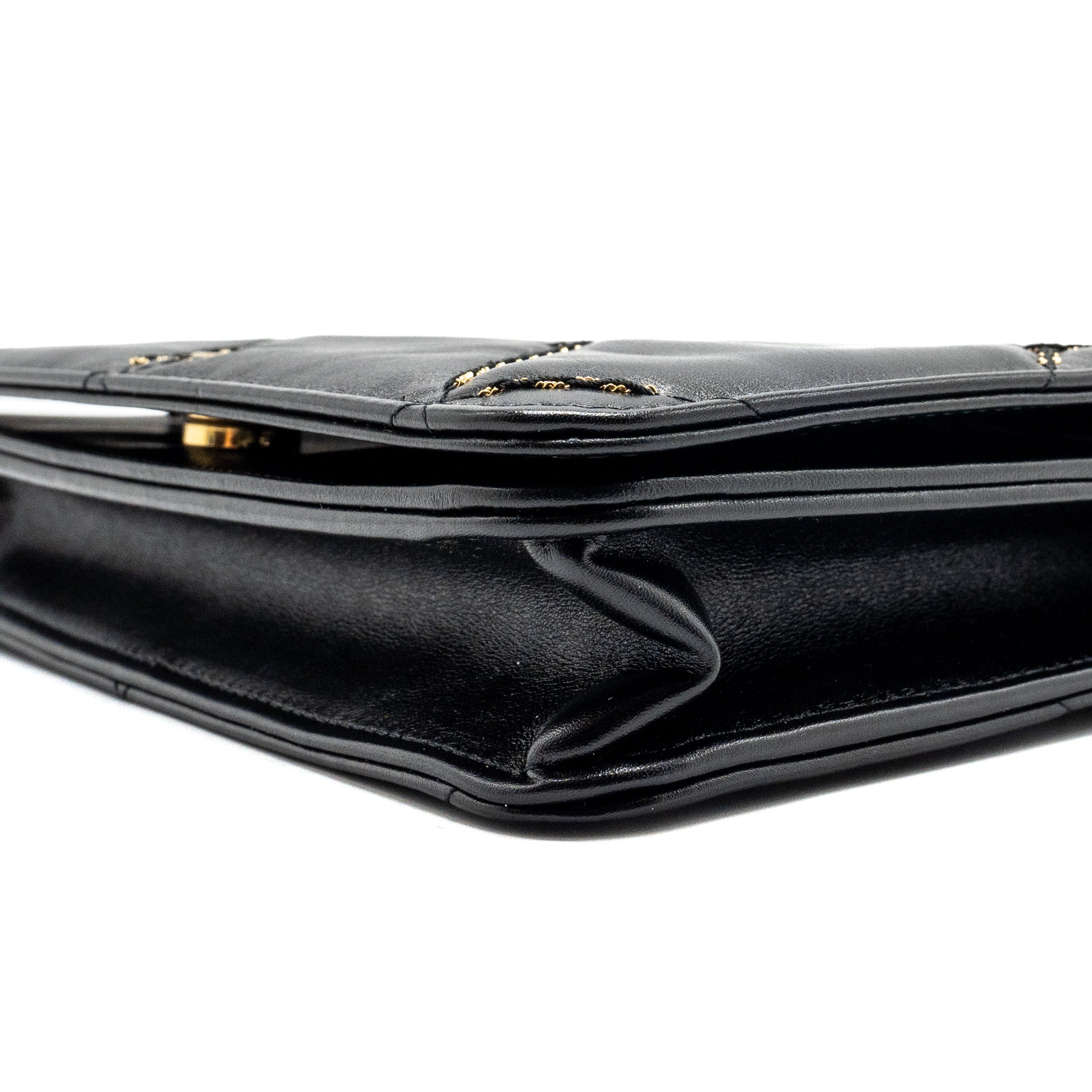 Chanel Quilted Wallet on Chain Shiny Calfskin Black  (microchip)
