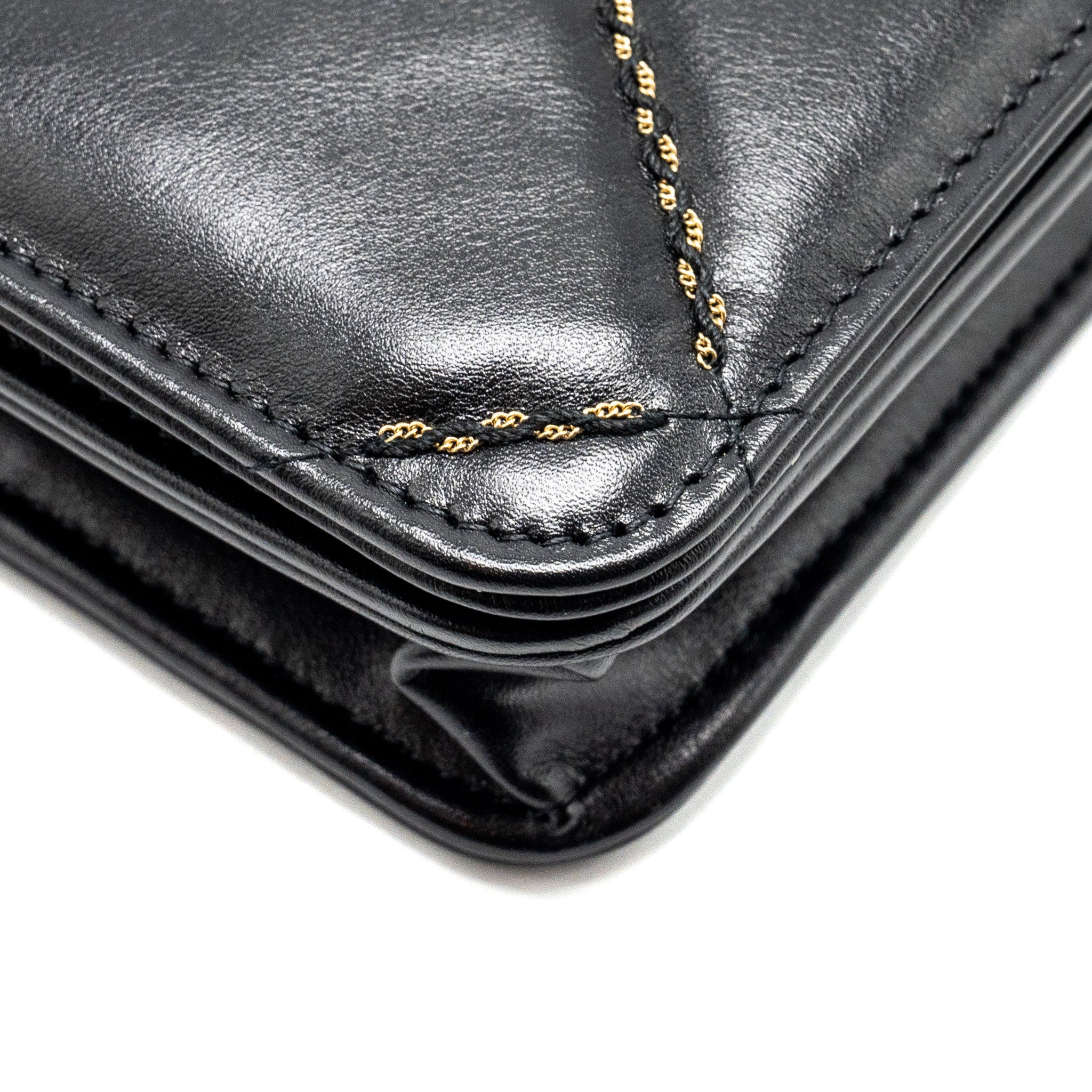 Chanel Quilted Wallet on Chain Shiny Calfskin Black  (microchip)