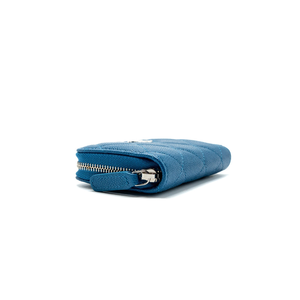 Chanel Small Zip Card Holder Caviar Blue