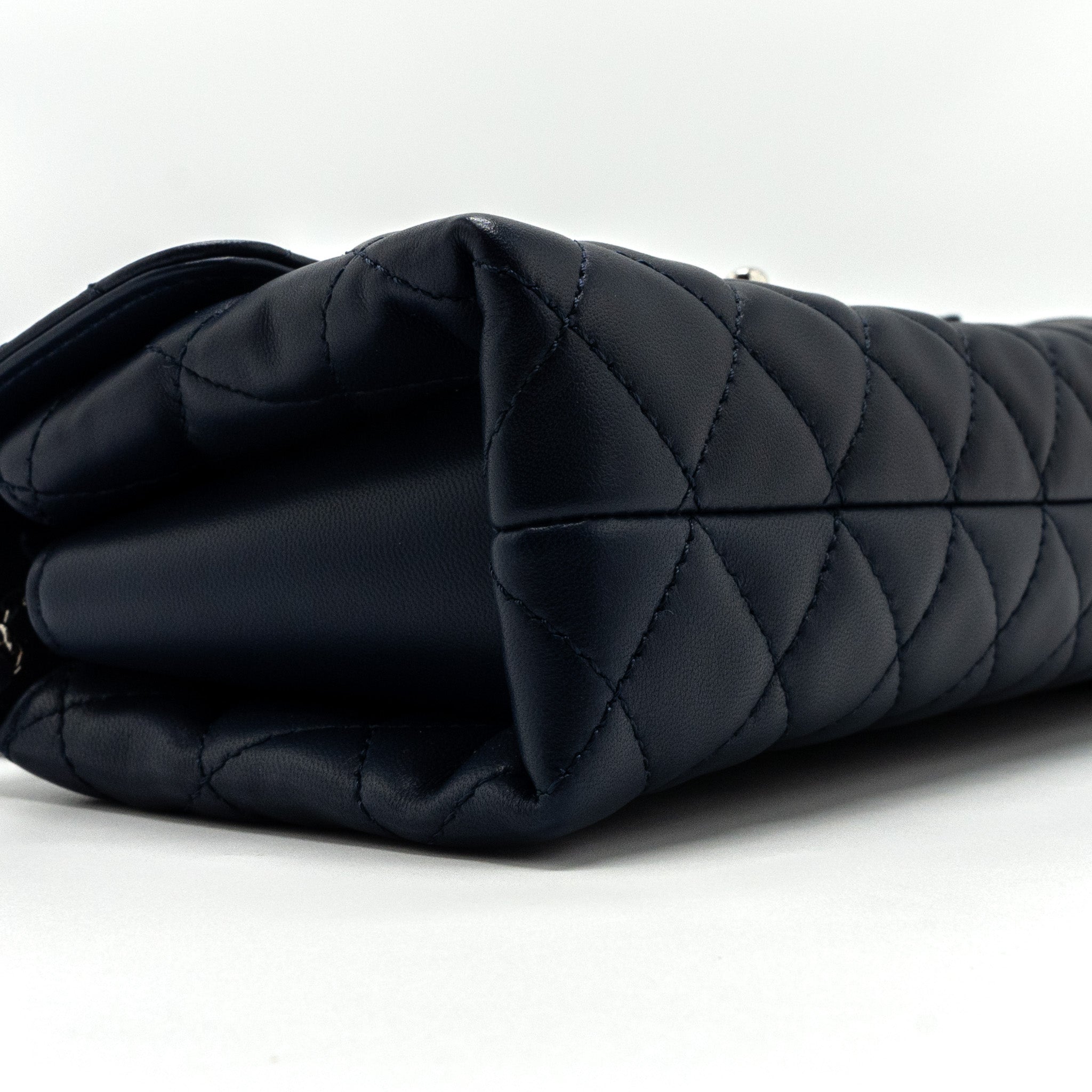 Chanel quilted long flap bag lambskin dark blue