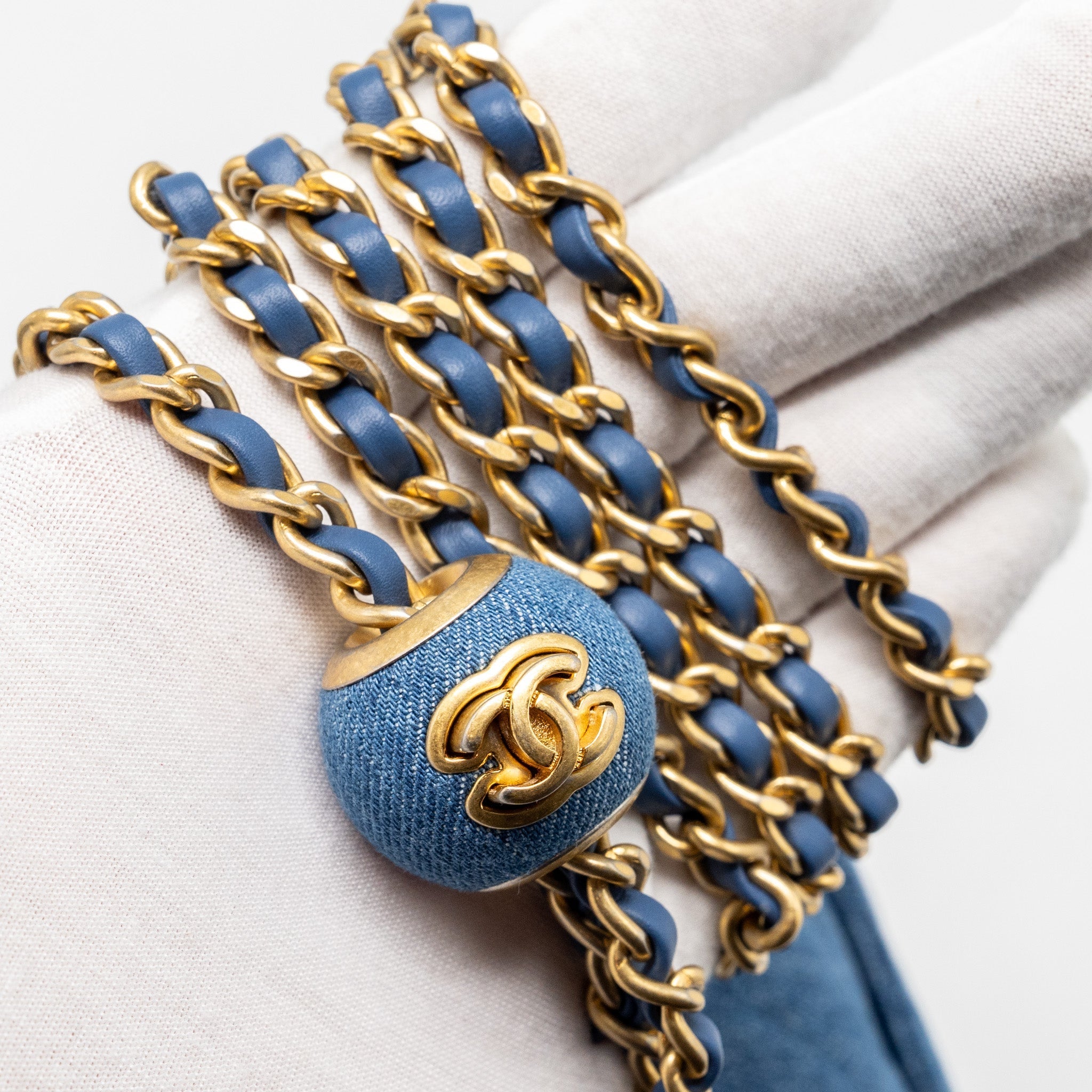 Chanel pearl crush mini square flap bag denim blue  (microchip)