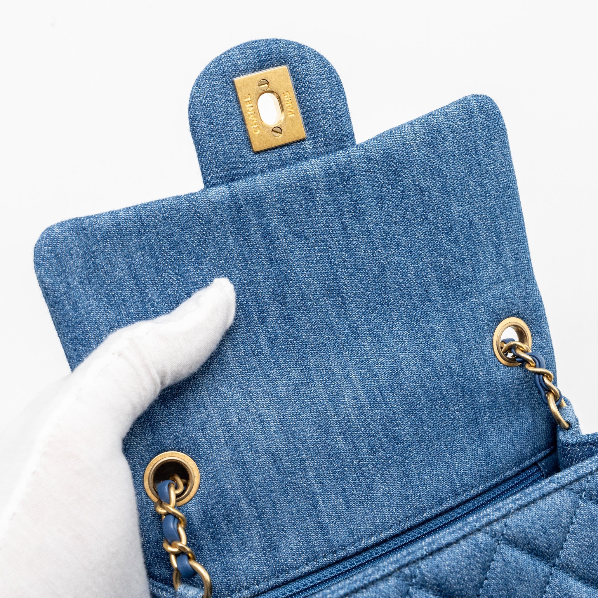 Chanel pearl crush mini square flap bag denim blue  (microchip)