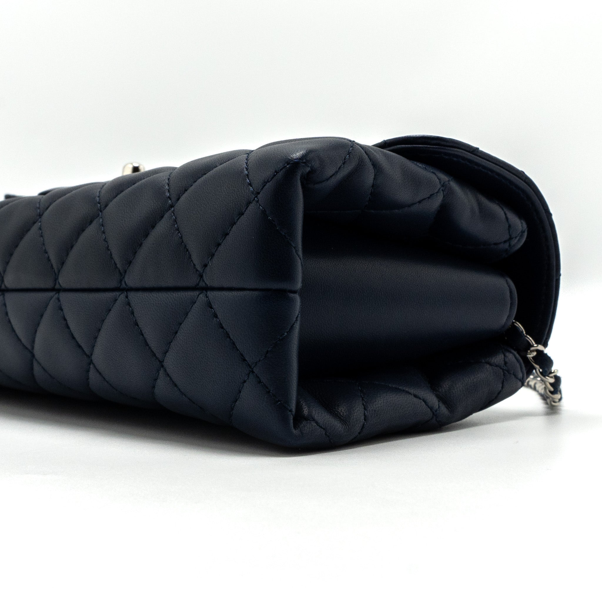 Chanel quilted long flap bag lambskin dark blue
