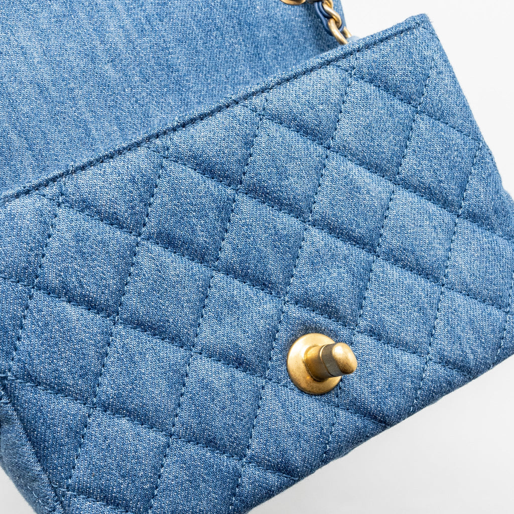 Chanel pearl crush mini square flap bag denim blue  (microchip)