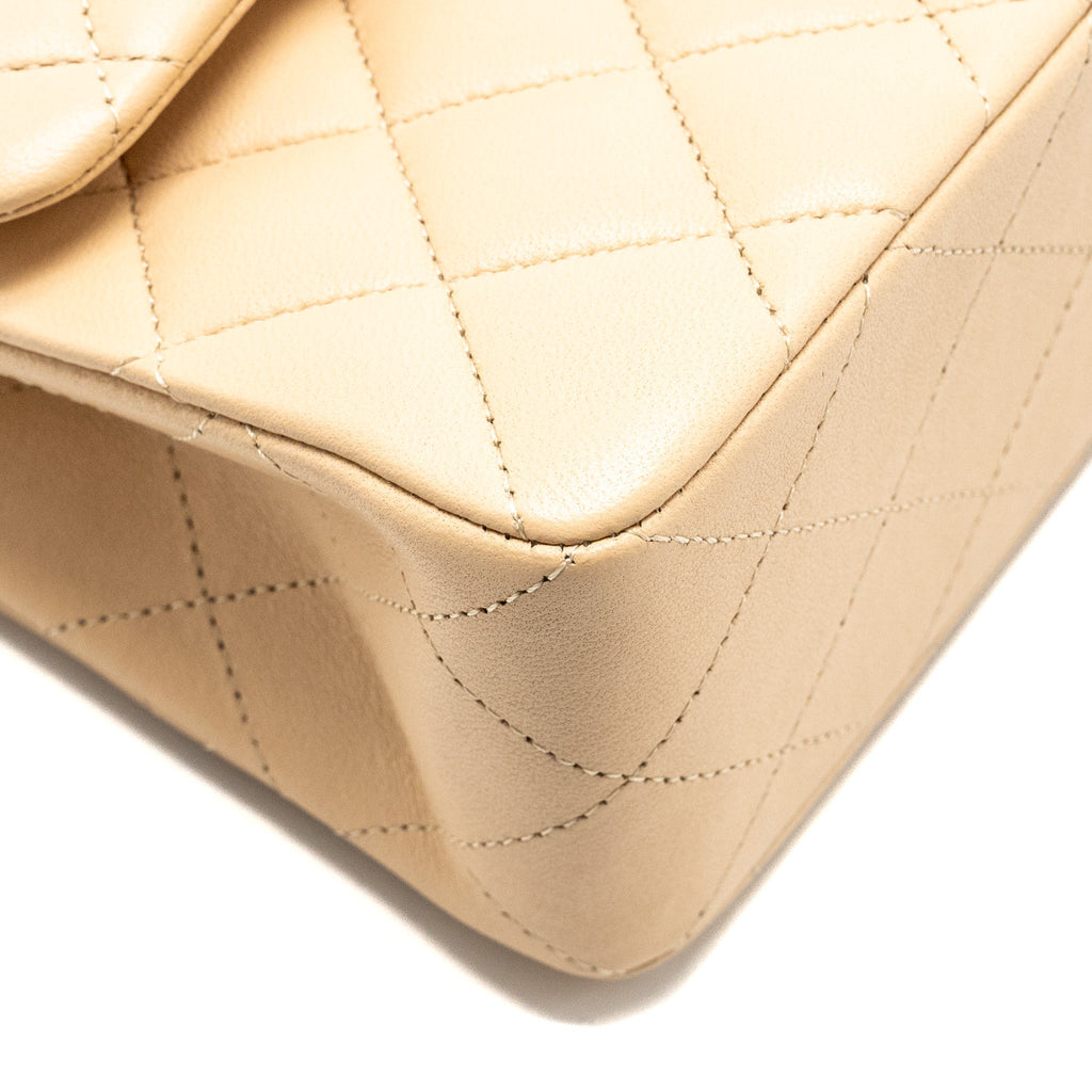 Chanel Small Classic Double Flap Bag Lambskin Beige  (Microchip)