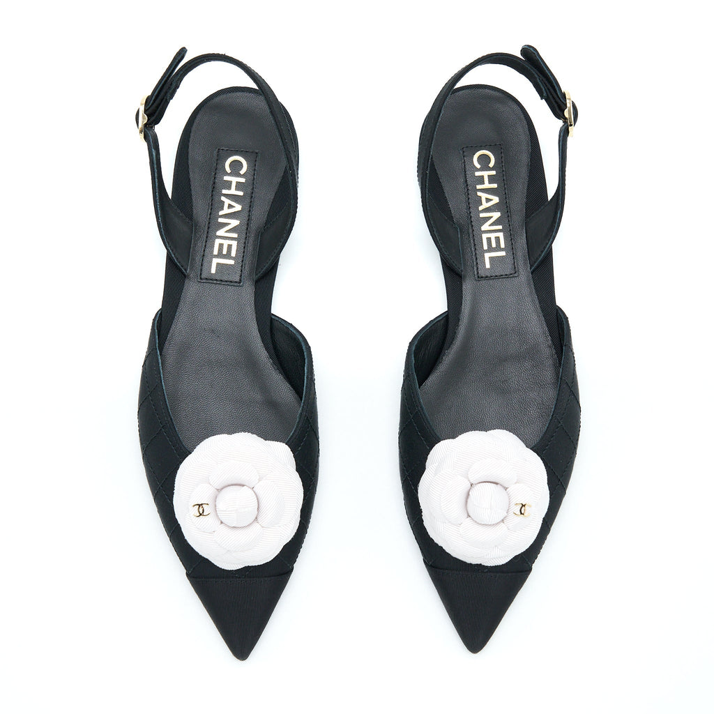 Chanel Size 37C Camellia Flap Sandel Black