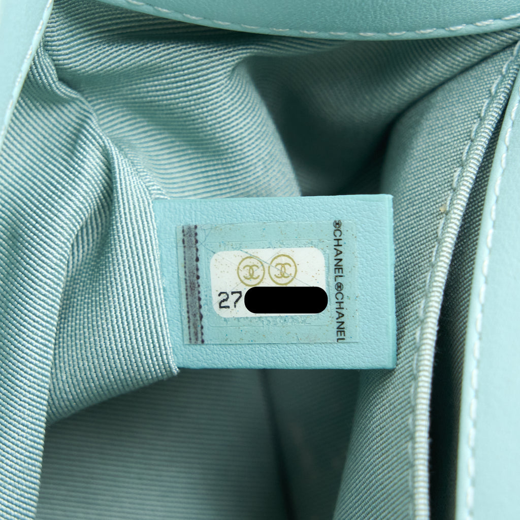 Chanel Small Boy Bag Chevron Calfskin Light Blue/Multicolour Brushed