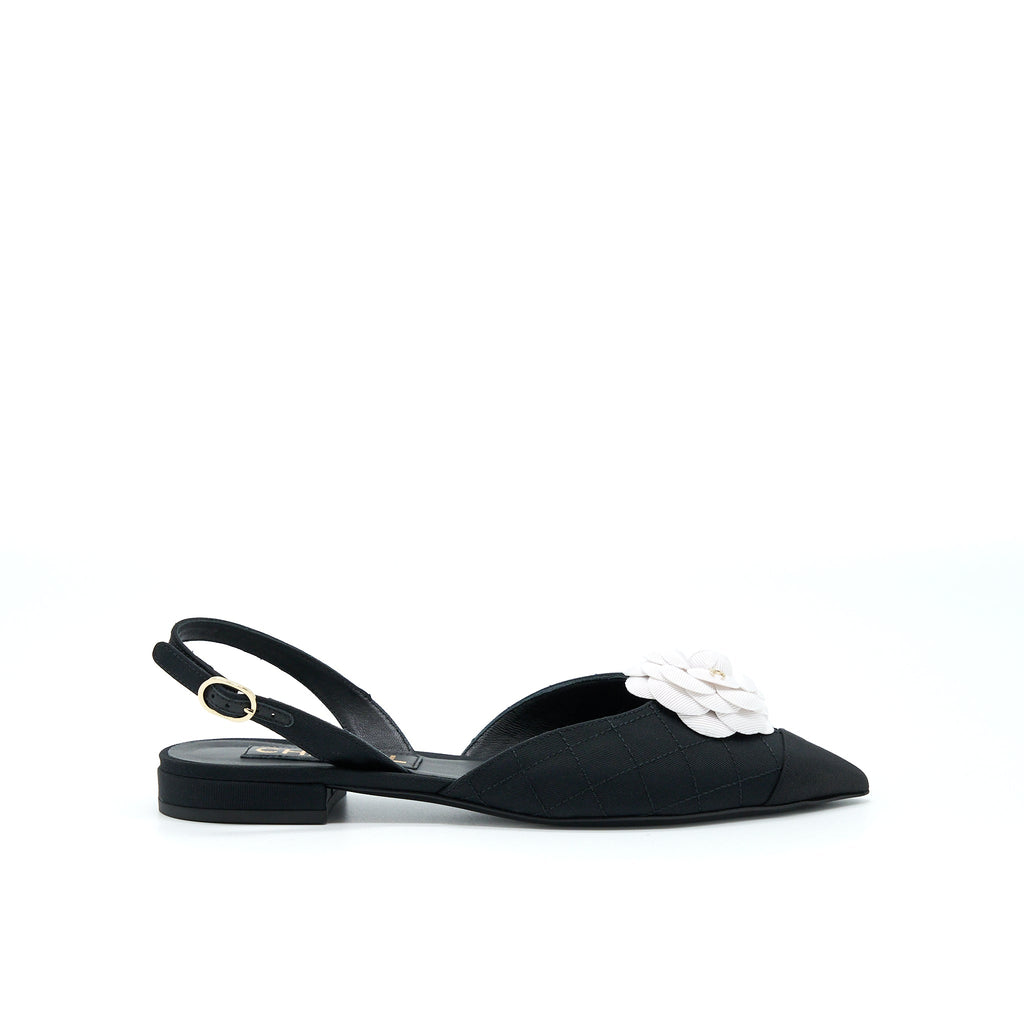 Chanel Size 37C Camellia Flap Sandel Black