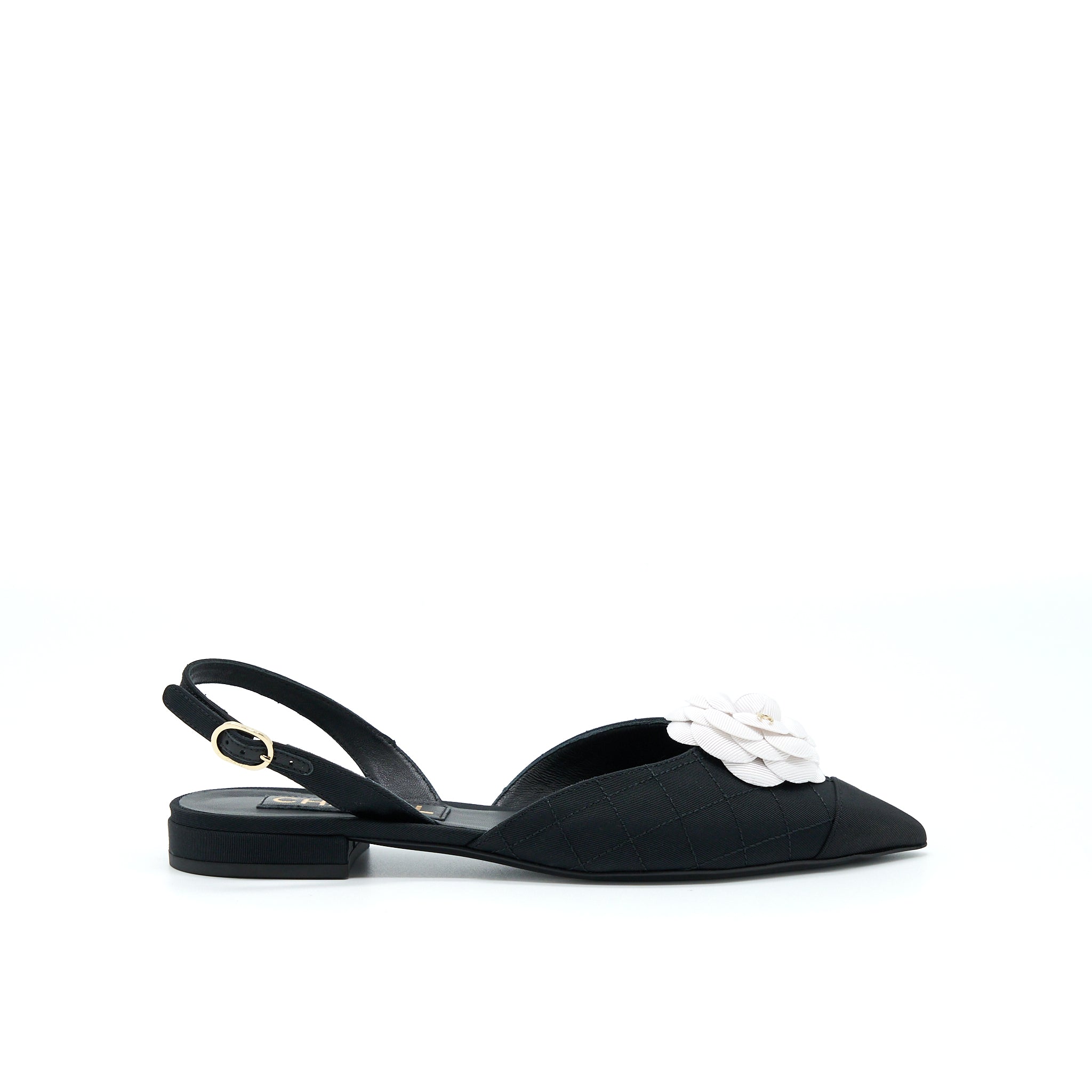 Chanel Size 37C Camellia Flap Sandel Black