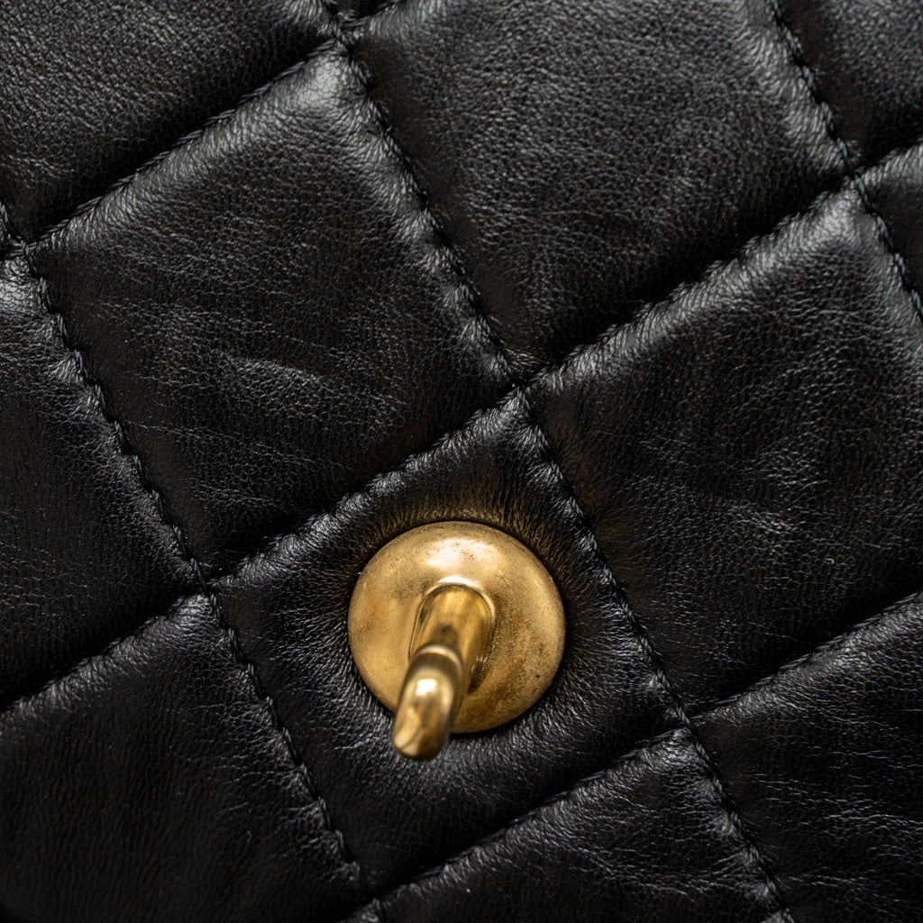 Chanel Quilted Square Flap Bag Goatskin Black Brushed  (Microchip)