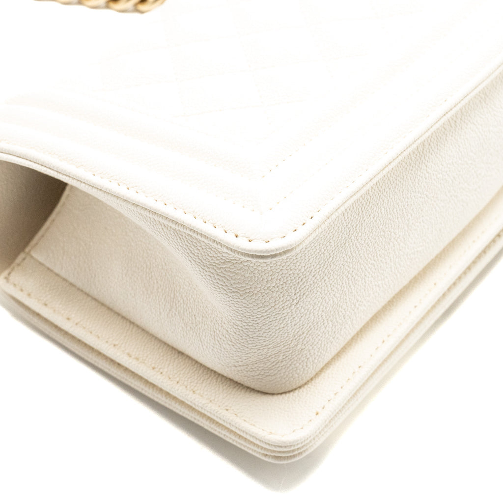 Chanel Small Boy Bag caviar white L