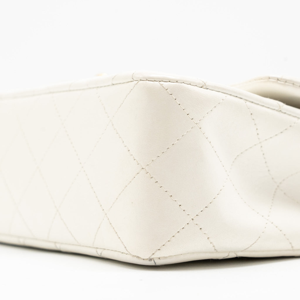 Chanel Vintage Small Classic Double Flap Bag Lambskin White